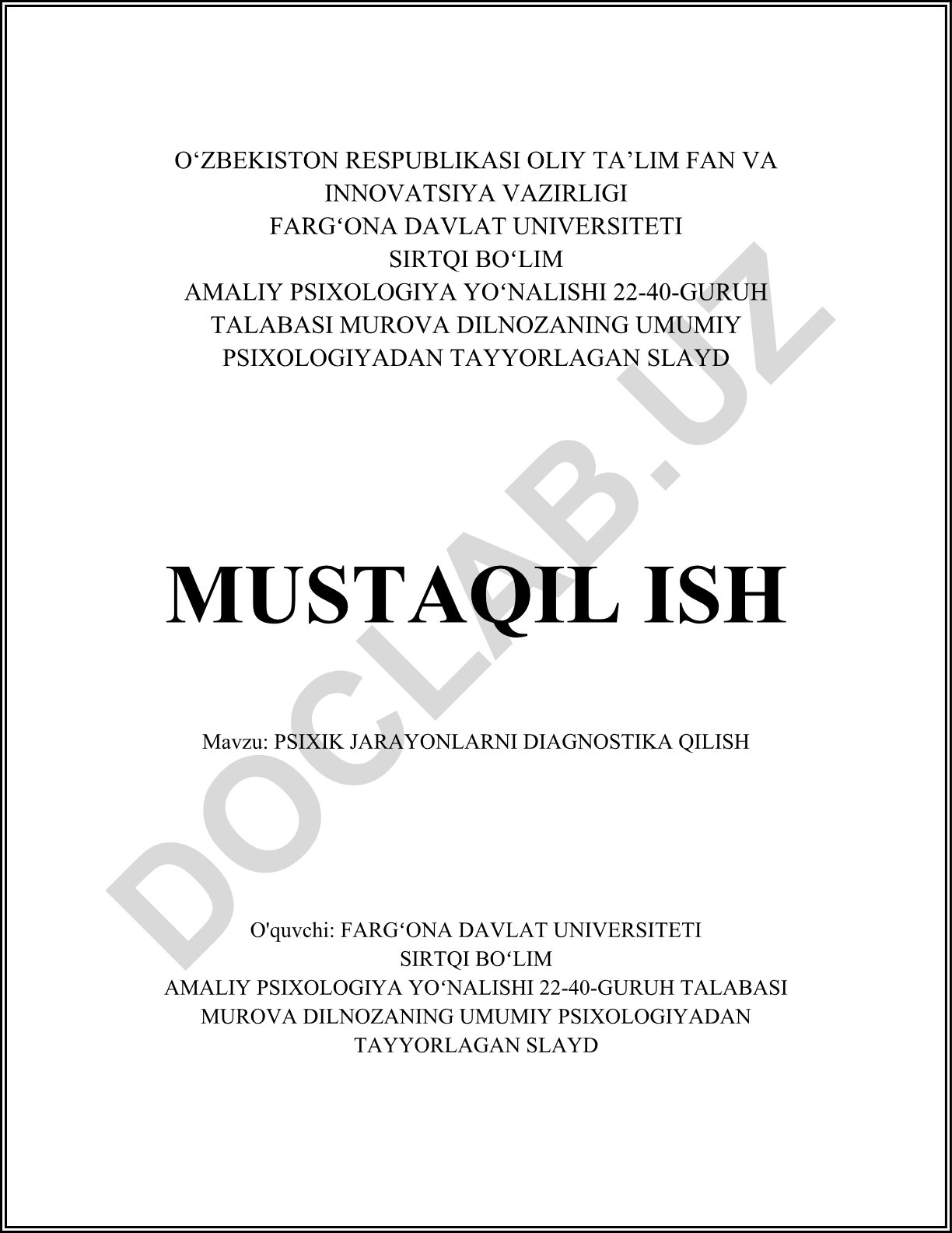 Psixik jarayonlarni diagnostika qilish