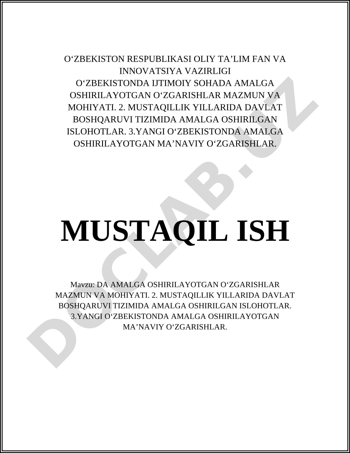 O‘zbekistonda ijtimoiy sohada amalga oshirilayotgan o‘zgarishlar mazmun va mohiyati