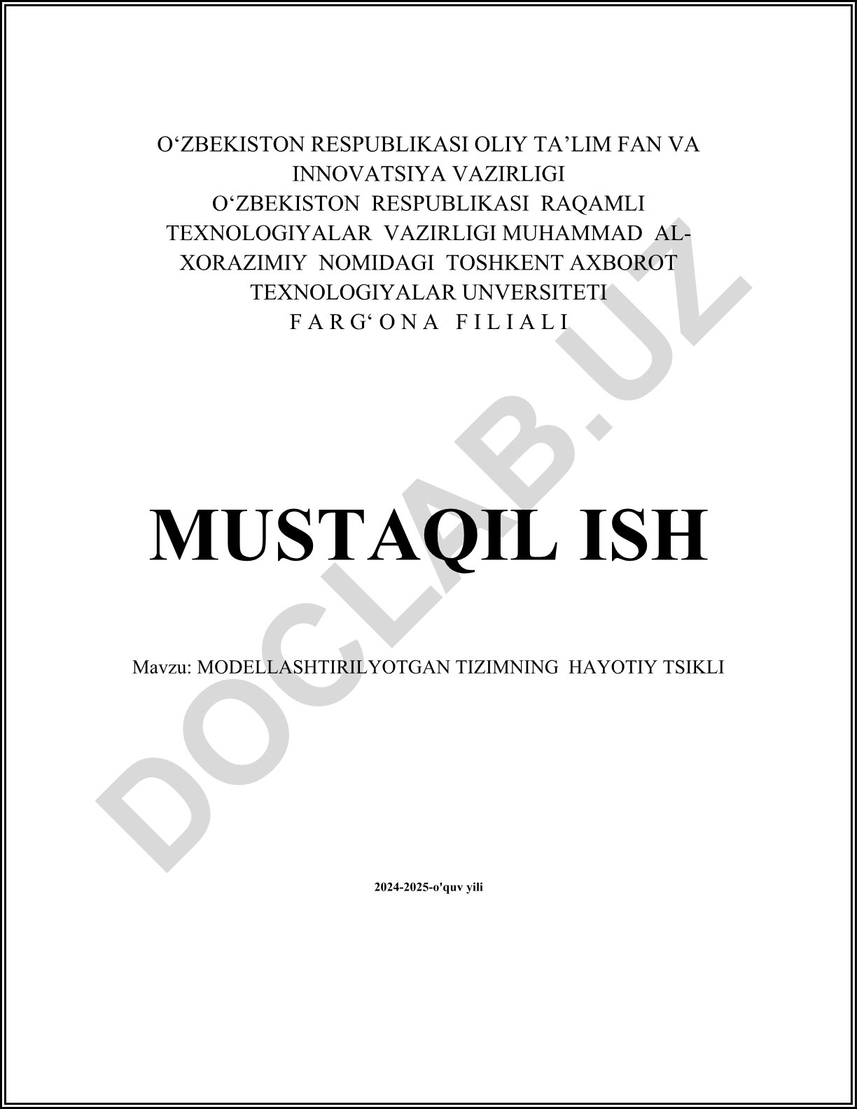 Modellashtirilyotgan tizimning hayotiy tsikli