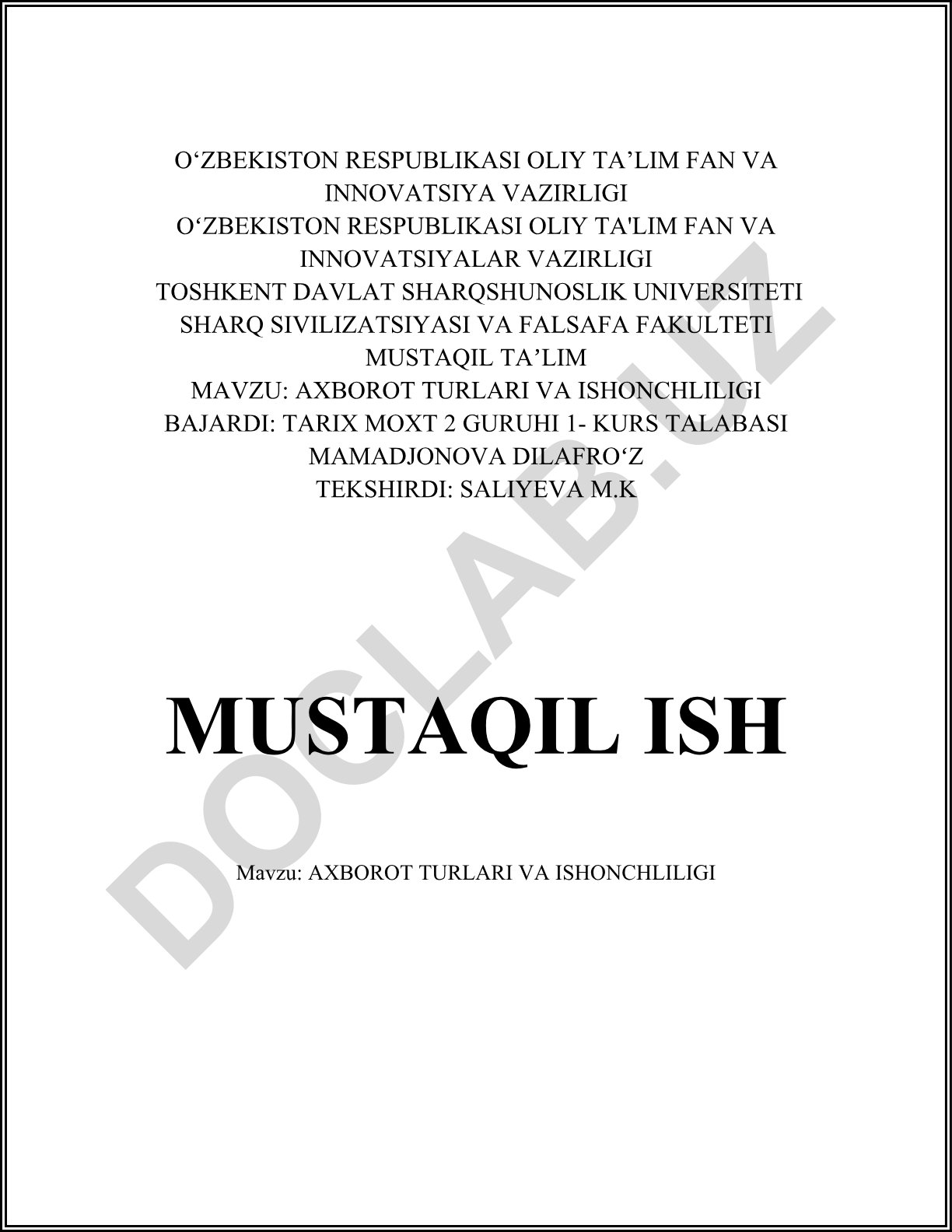 Axborot turlari va ishonchliligi