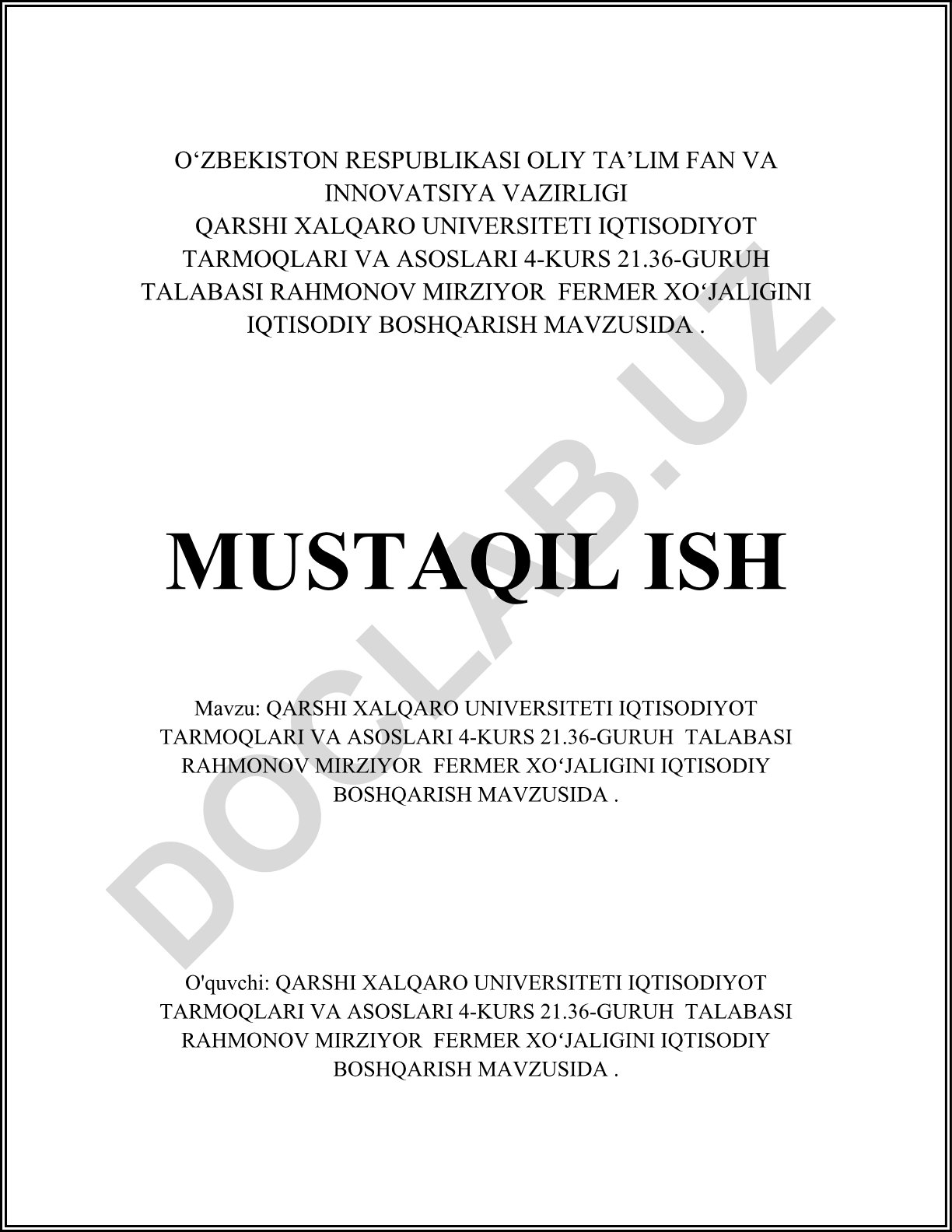 Fermer xo'jaligini iqtisodiy boshqarish
