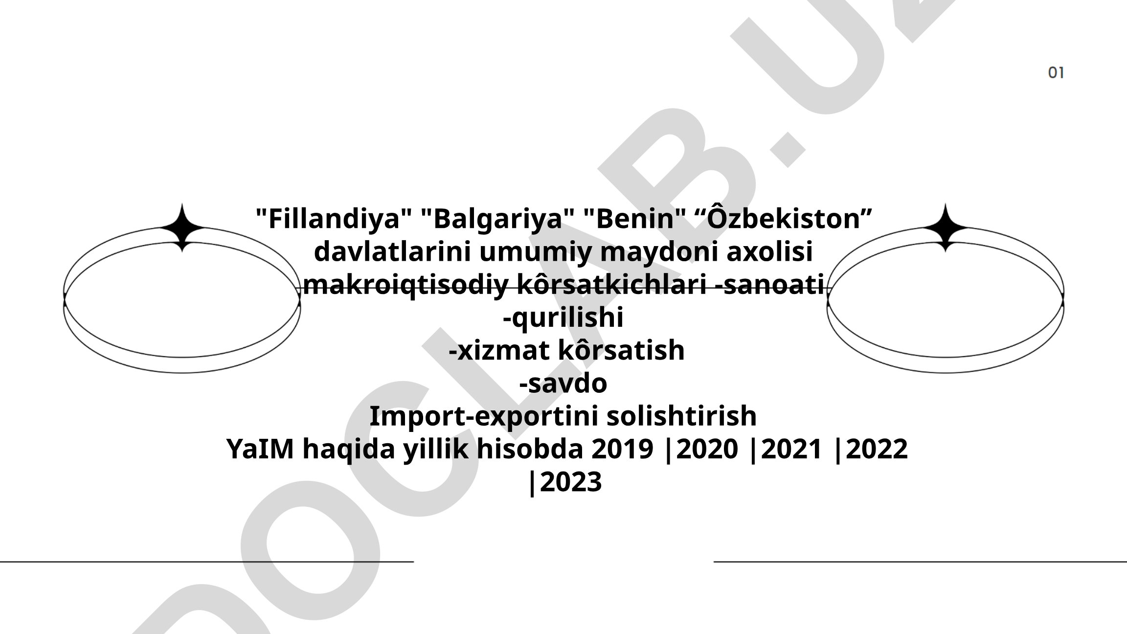 Finlandiya, Bolgariya, Benin va O'zbekiston makroiqtisodiy ko'rsatkichlari solishtiruv (2019-2023)