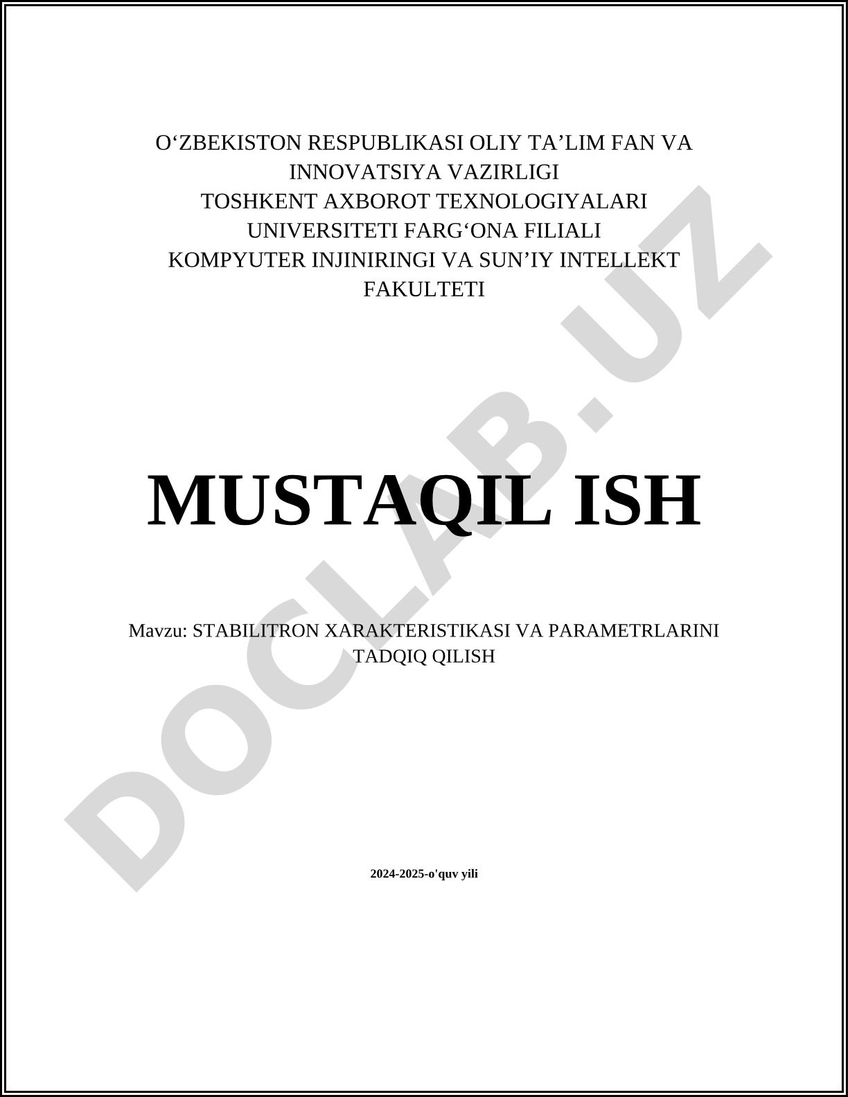 Stabilitron xarakteristikasi va parametrlarini tadqiq qilish