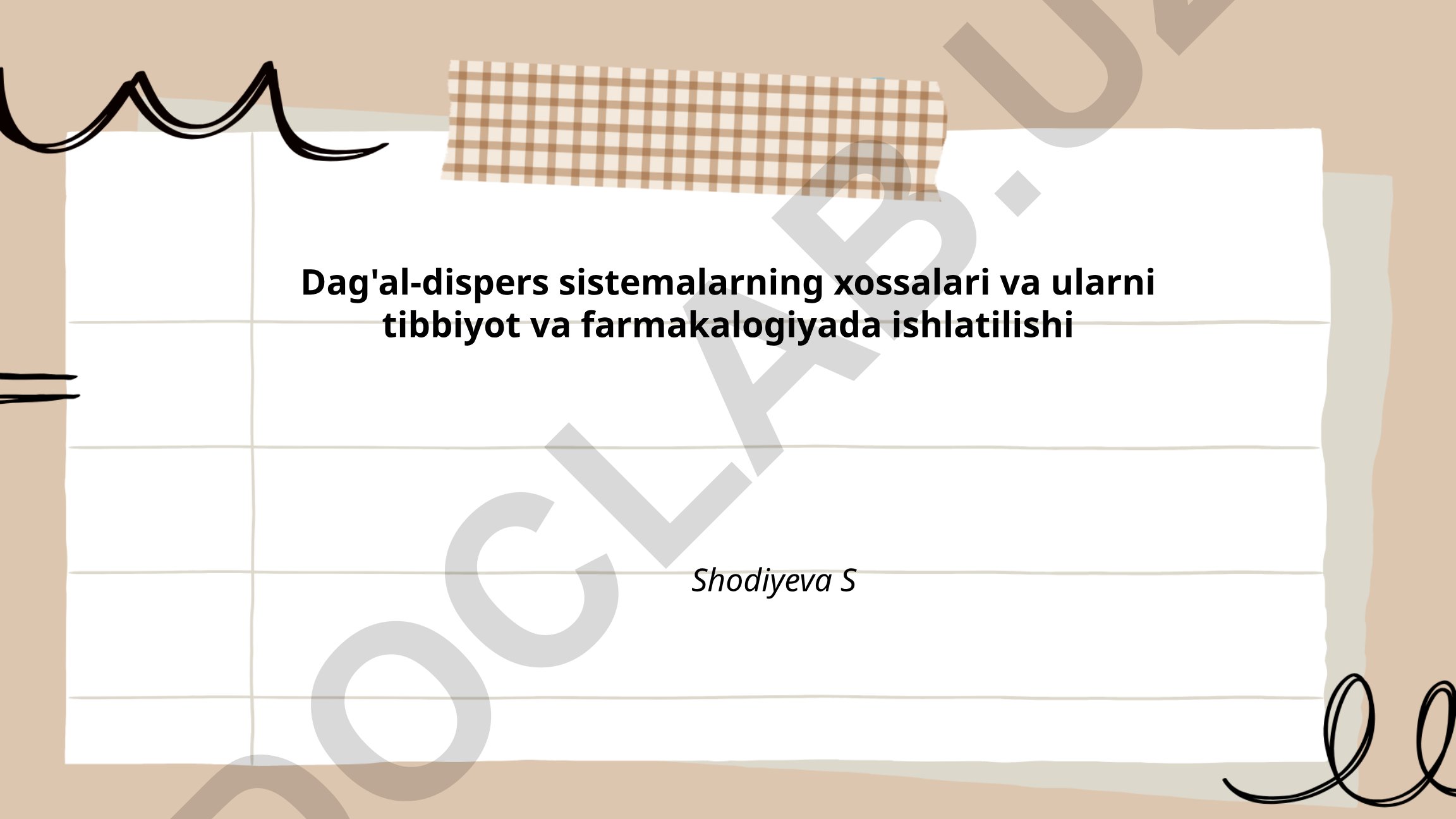 Dag'al-dispers sistemalarning xossalari va ularni tibbiyot va farmakalogiyada ishlatilishi