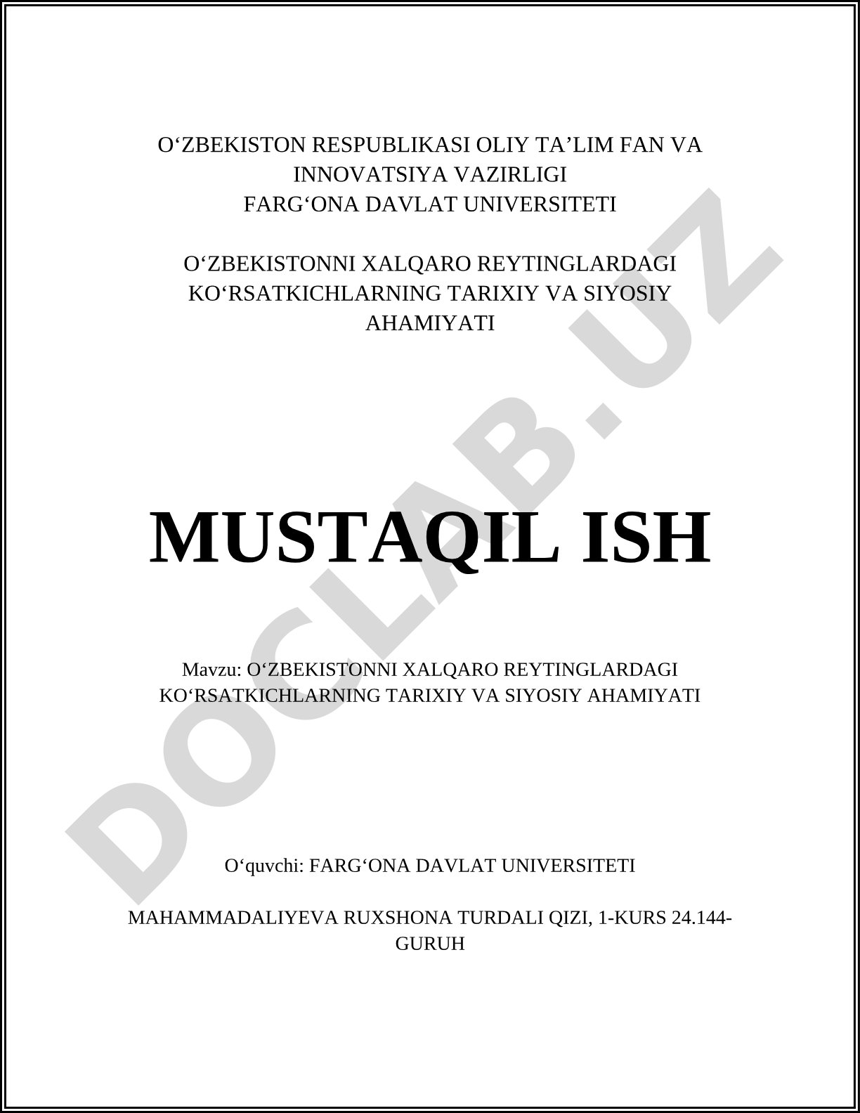O'zbekistonning xalqaro reytinglardagi ko'rsatkichlarning tarixiy va siyosiy ahamiyati