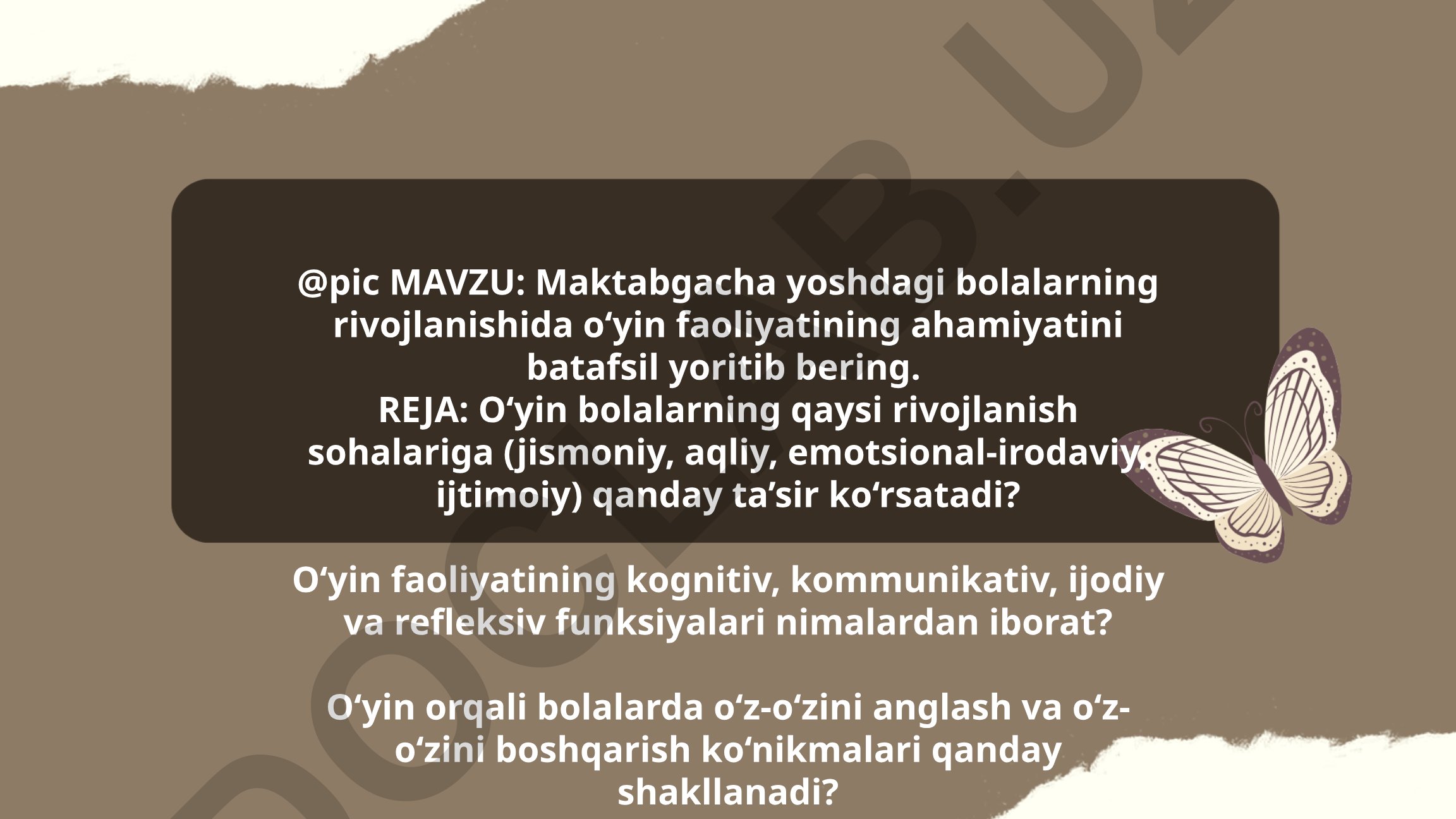 Maktabgacha yoshdagi bolalarning rivojlanishida o‘yin faoliyatining ahamiyati