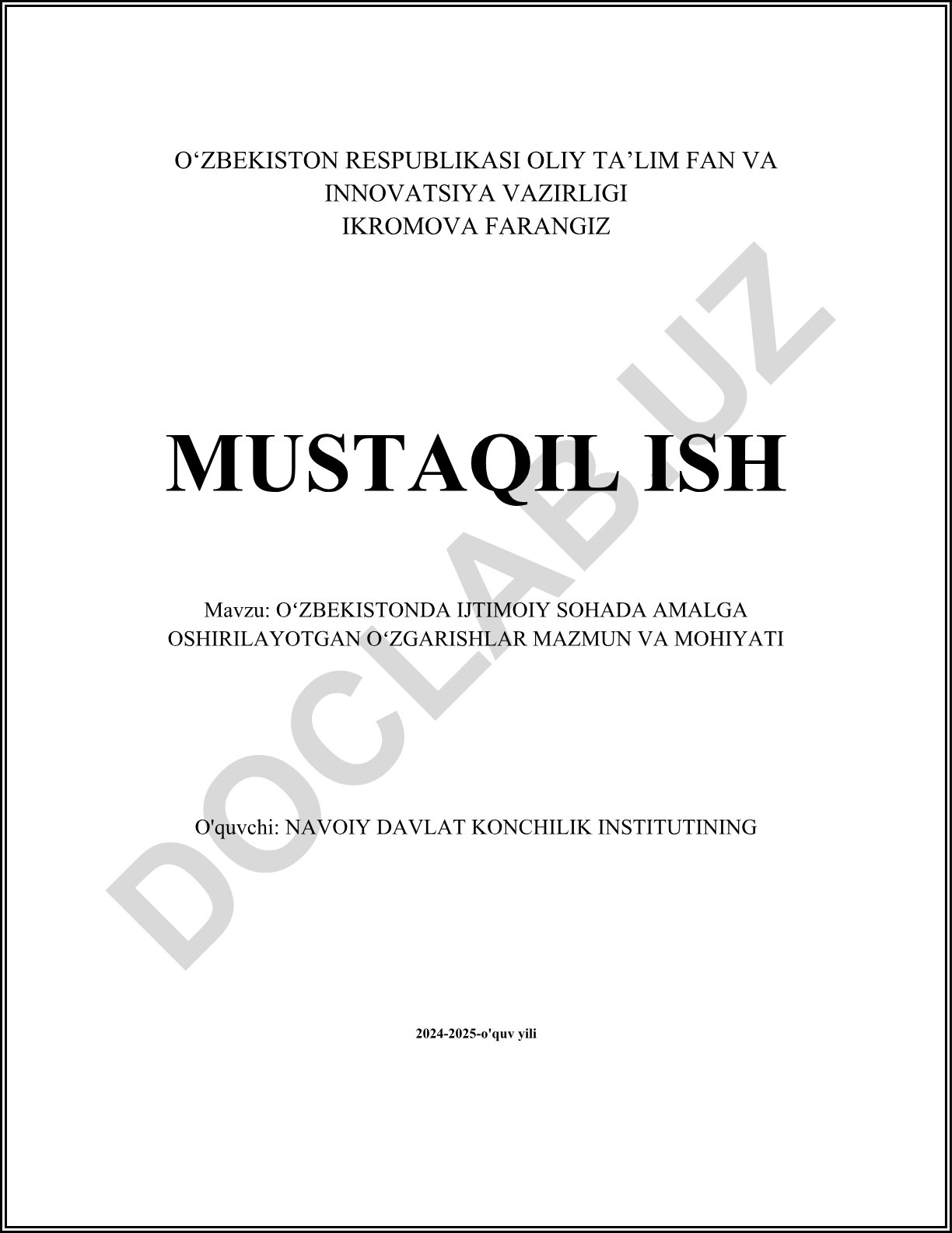 Oʻzbekistonda ijtimoiy sohada amalga oshirilayotgan oʻzgarishlar mazmun va mohiyati