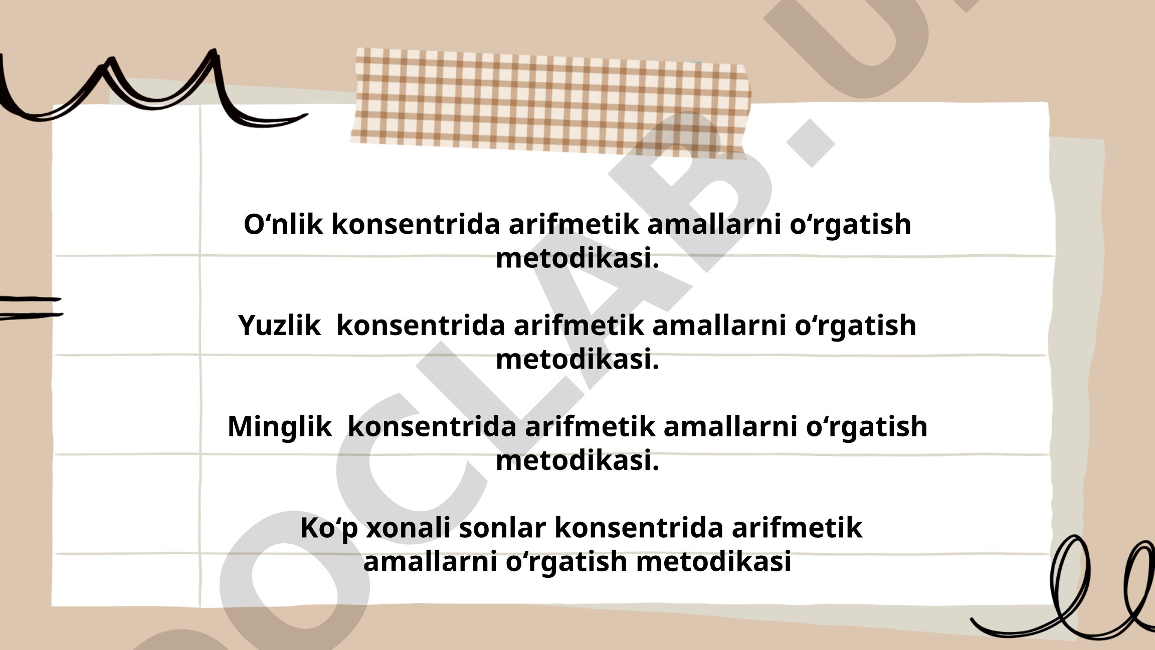O‘nlik, yuzlik, minglik va ko‘p xonali sonlar konsentrida arifmetik amallarni o‘rgatish metodikasi