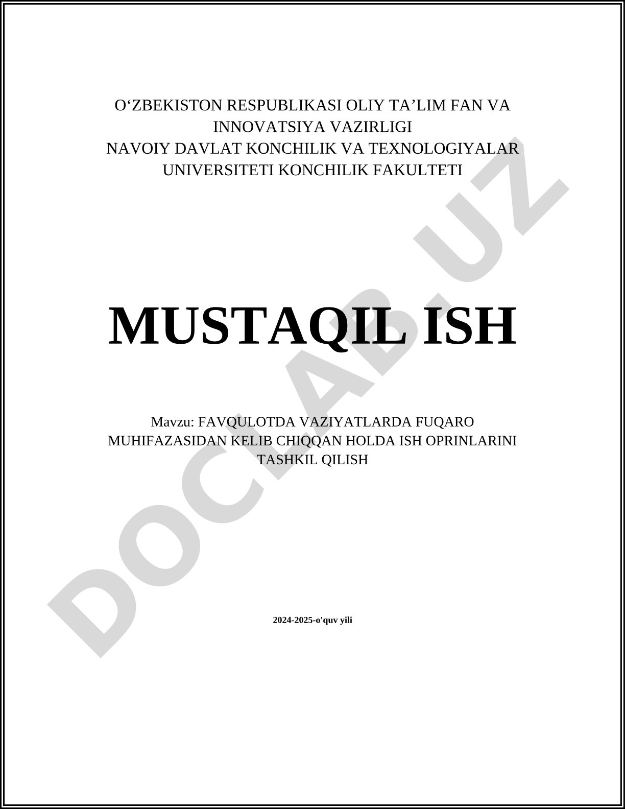 Favqulodda vaziyatlarda fuqaro muhofazasidan kelib chiqqan holda ish oprinlarini tashkil qilish