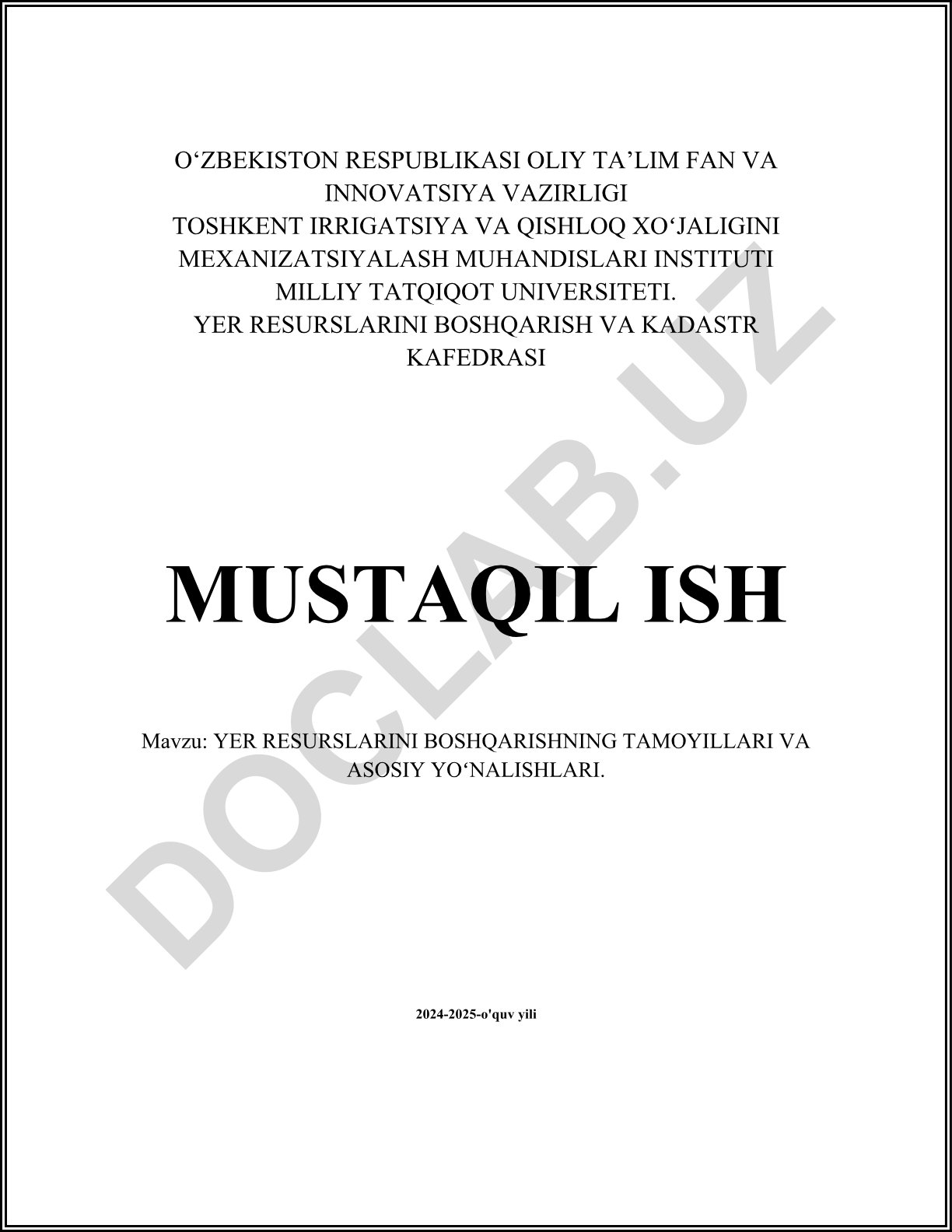 Yer resurslarini boshqarishning tamoyillari va asosiy yo'nalishlari