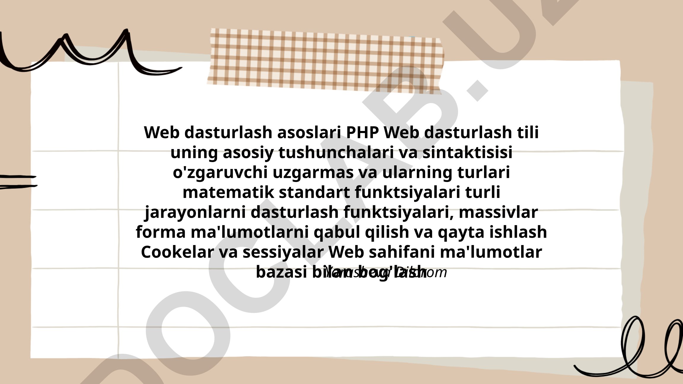 PHP dasturlash tilining asosiy tushunchalari va sintaktisisi