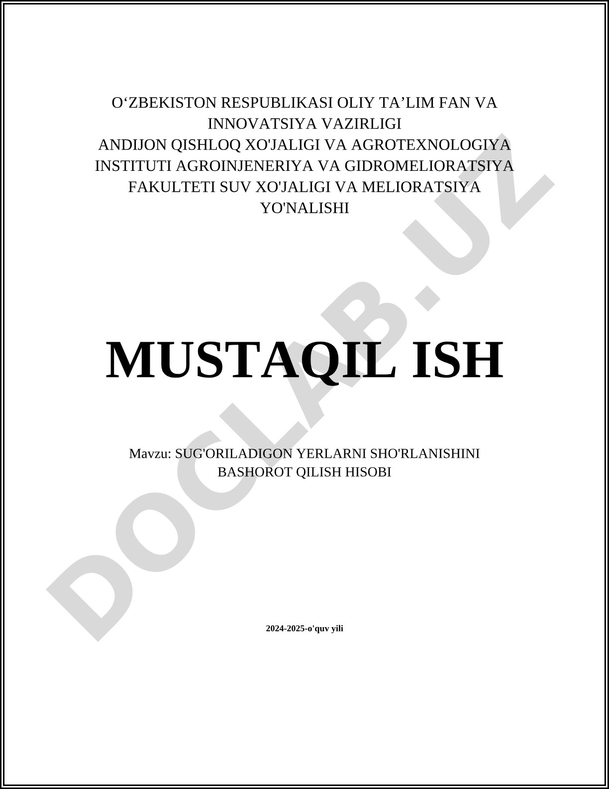 Sug'oriladigan yerlarni sho'rlanishini bashorot qilish hisobi