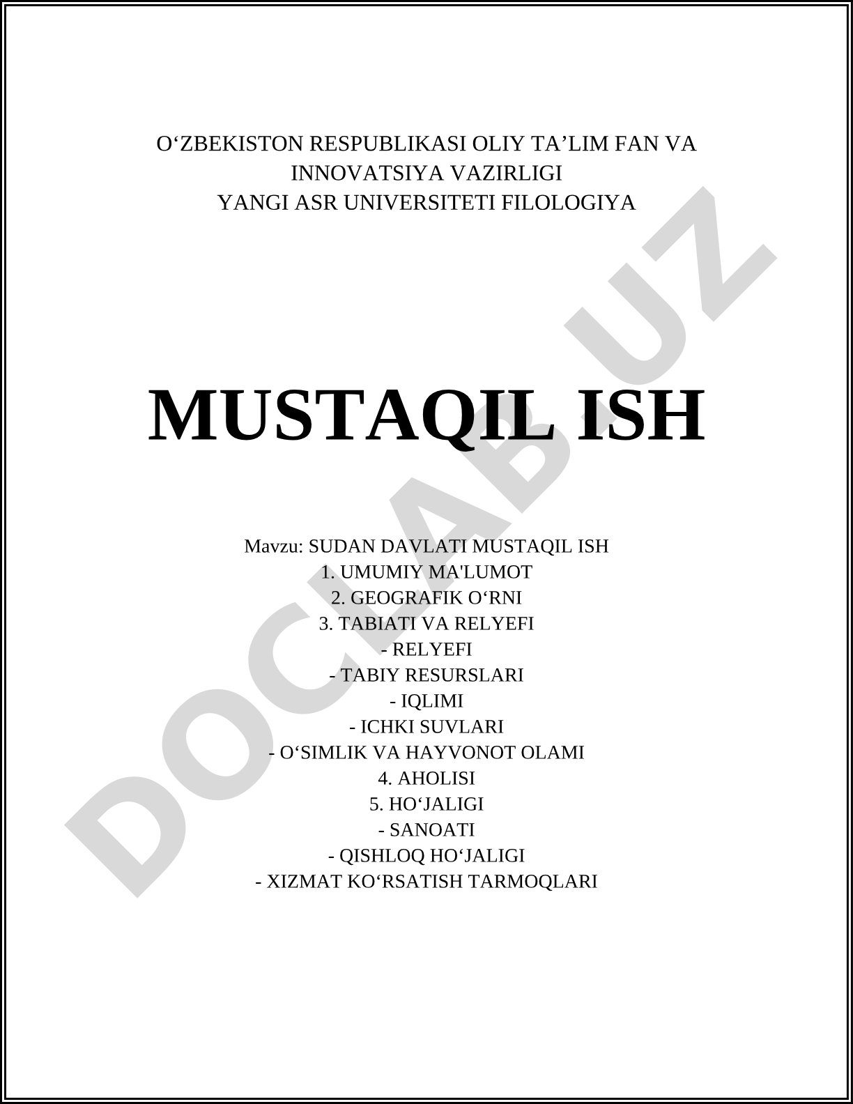 Sudan davlati mustaqil ish