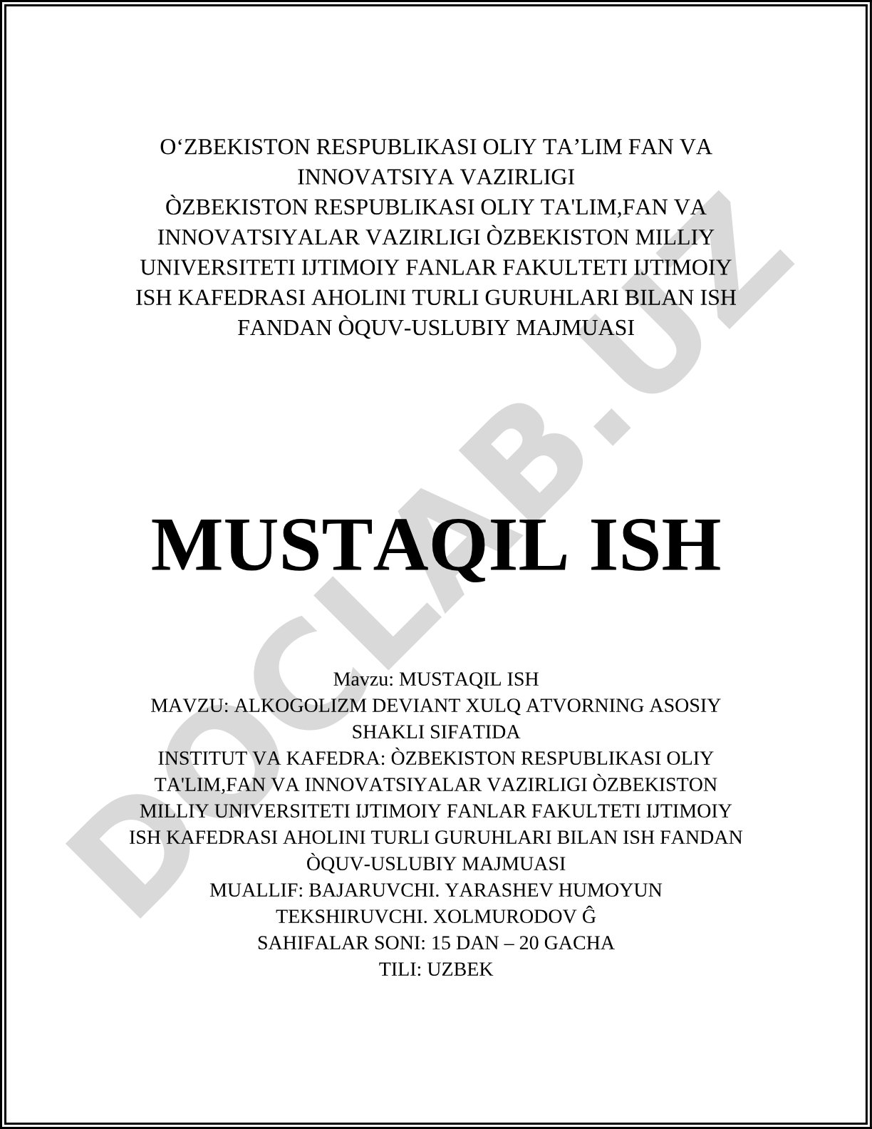 Alkogolizm deviant xulq-atvorning asosiy shakli sifatida
