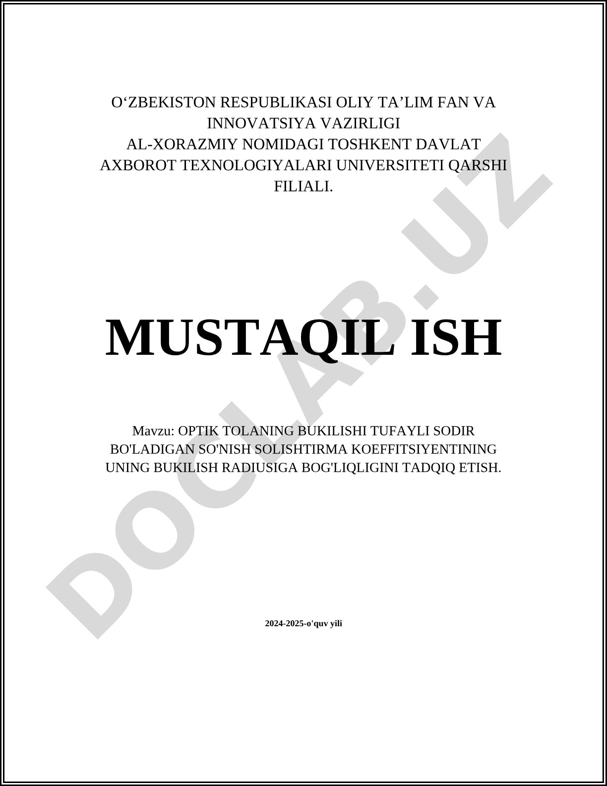 Optik tolaning bukilishi tufayli sodir bo'ladigan so'nish solishtirma koeffitsiyentining uning bukilish radiusiga bog'liqligini tadqiq etish