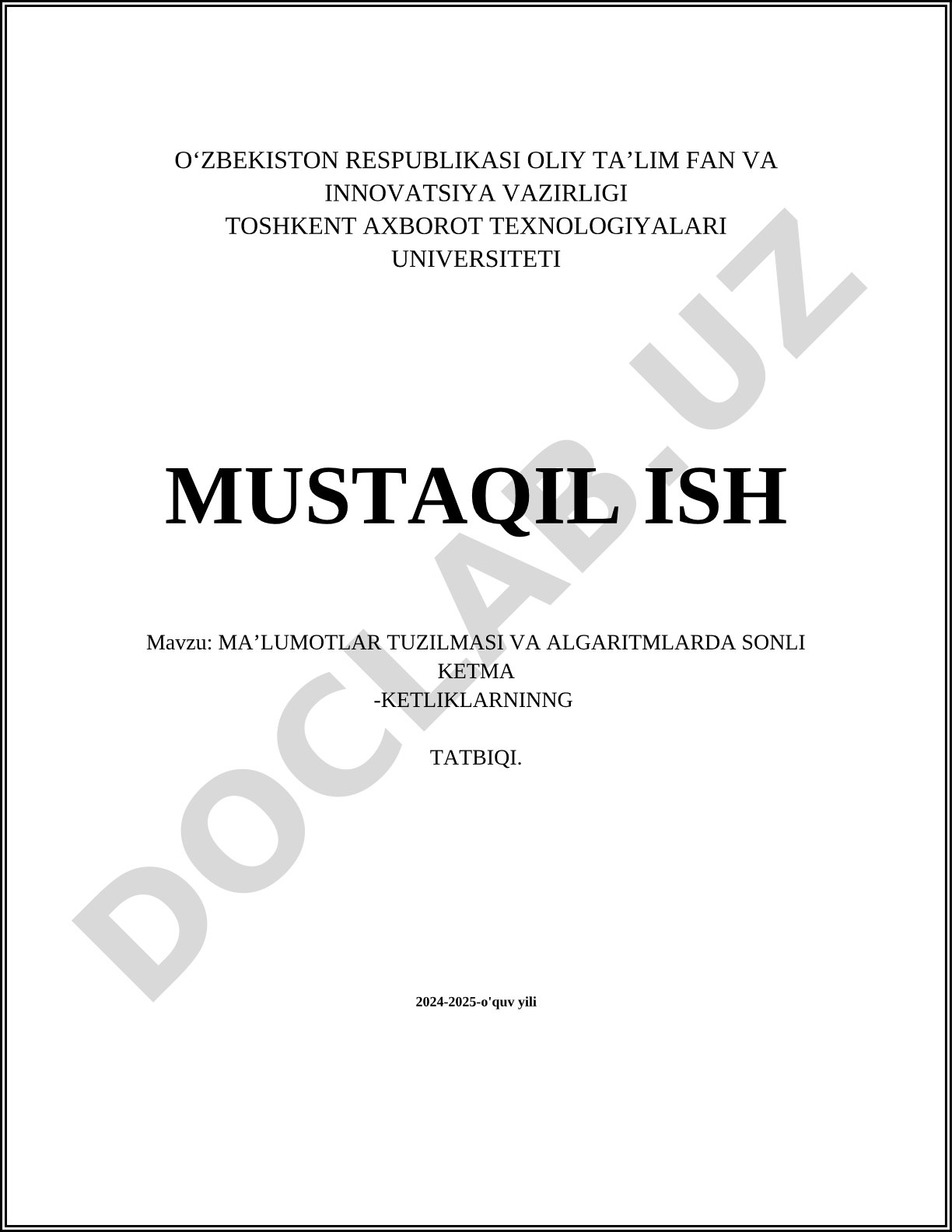 Ma'lumotlar tuzilmasi va algoritmlarda sonli ketma-ketliklarning tatbiqi