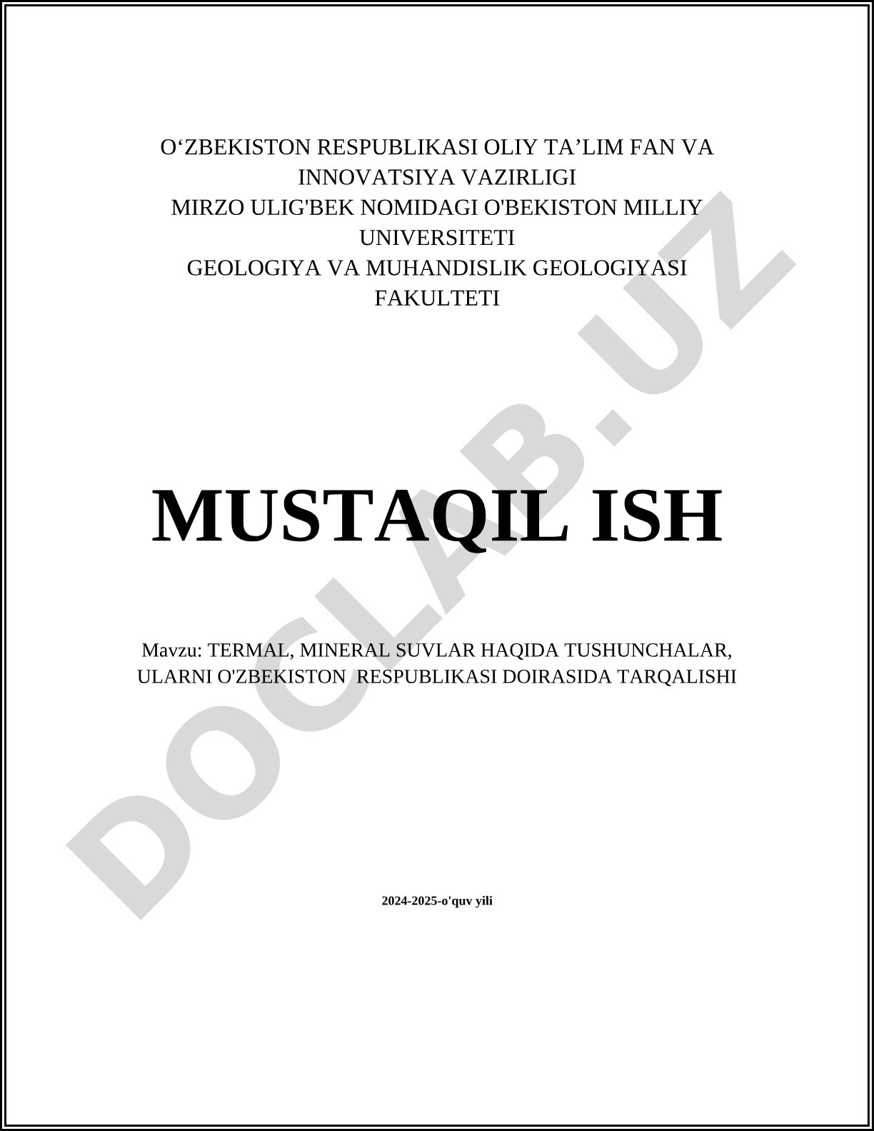 Termal, mineral suvlar haqida tushunchalar, ularni O'zbekiston Respublikasi doirasida tarqalishi