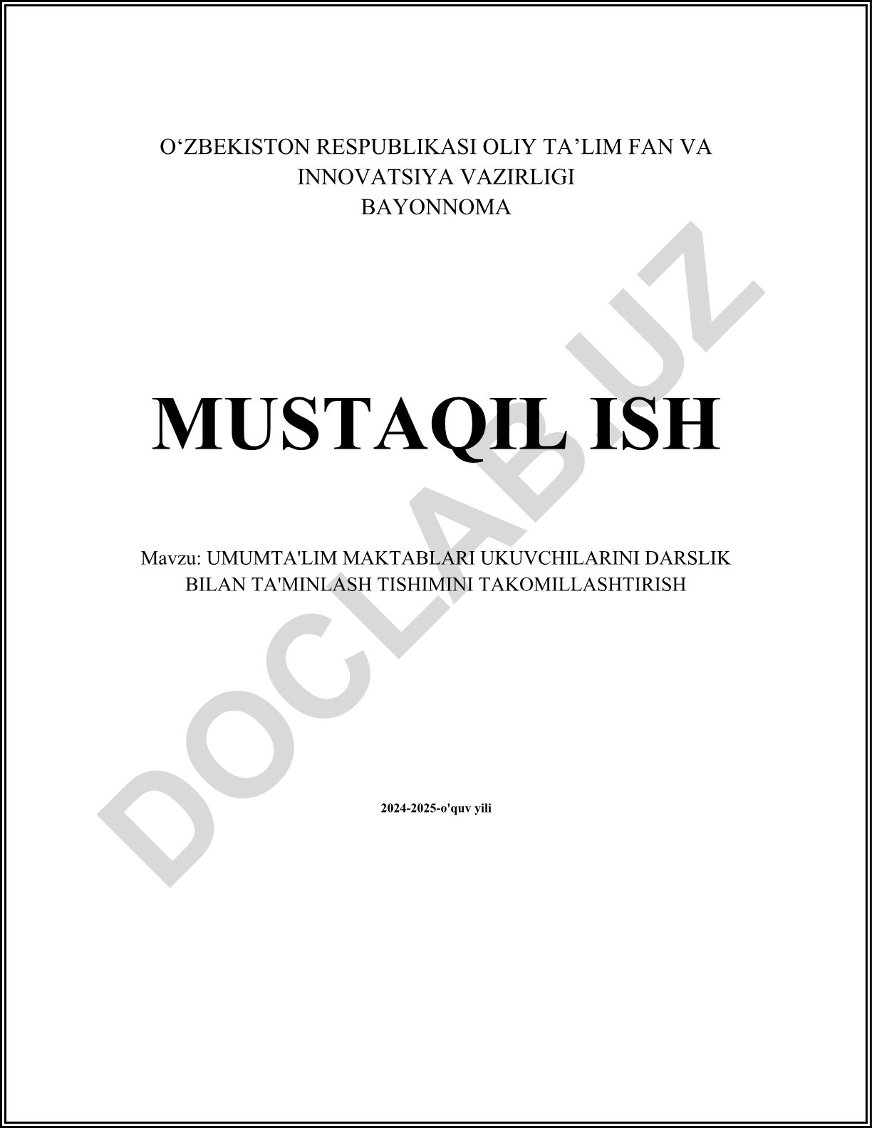Umumta'lim maktablari o'quvchilarini darslik bilan ta'minlash tizimini takomillashtirish