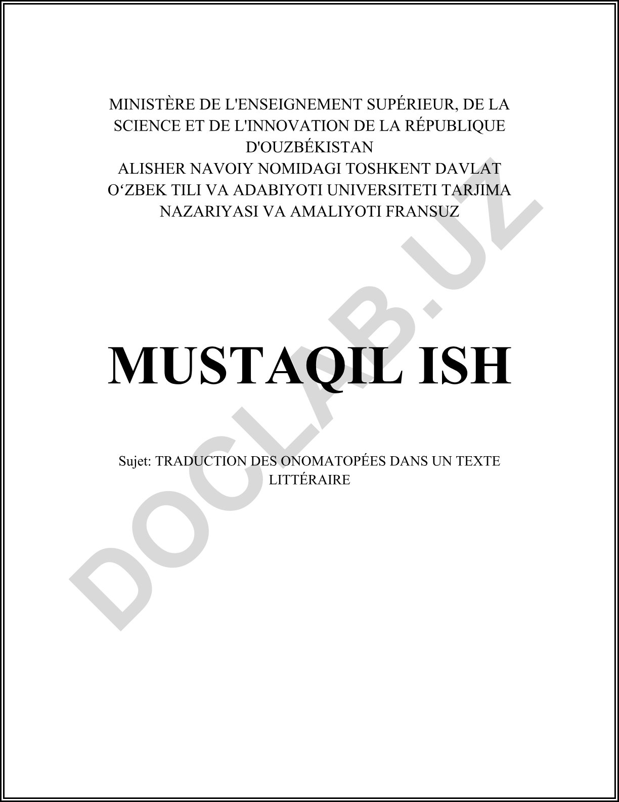 TRADUCTION DES ONOMATOPÉES DANS UN TEXTE LITTÉRAIRE