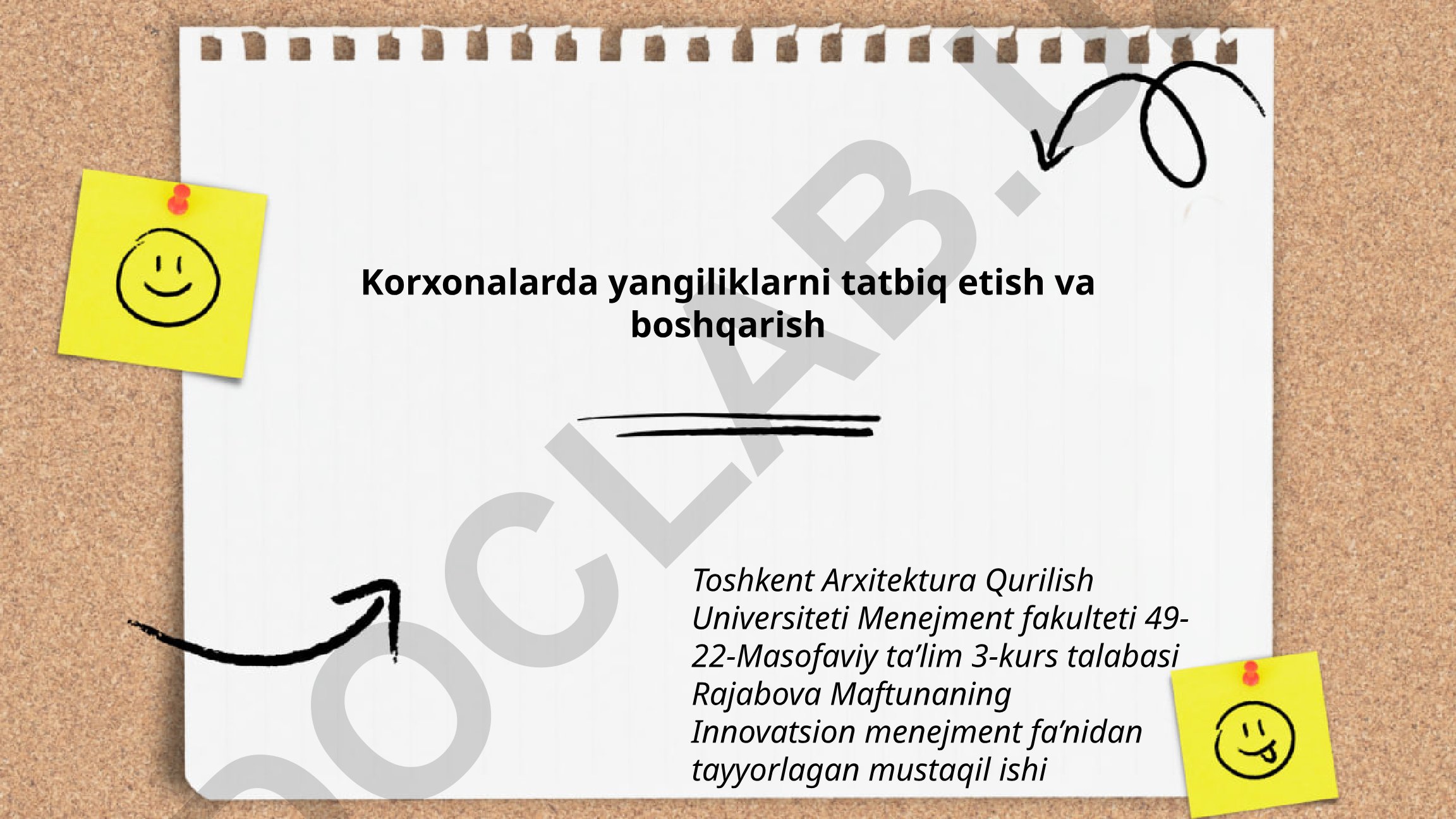 Korxonalarda yangiliklarni tatbiq etish va boshqarish