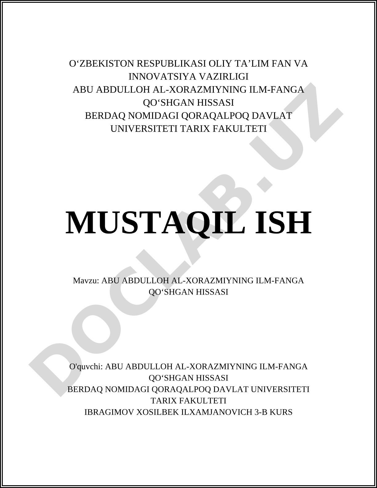Abu Abdulloh al-Xorazmiyning ilm-fanga qo'shgan hissasi