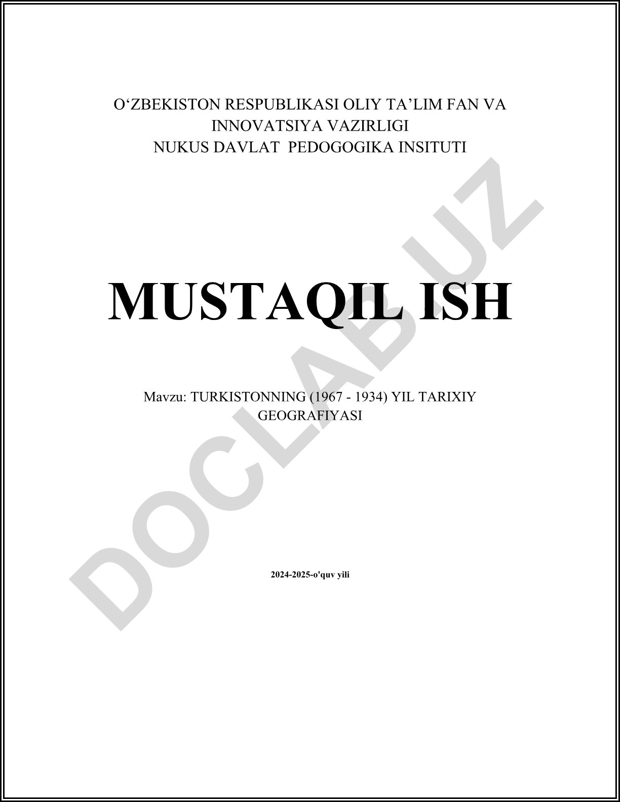 Turkistonning (1967 - 1934) yil tarixiy geografiyasi
