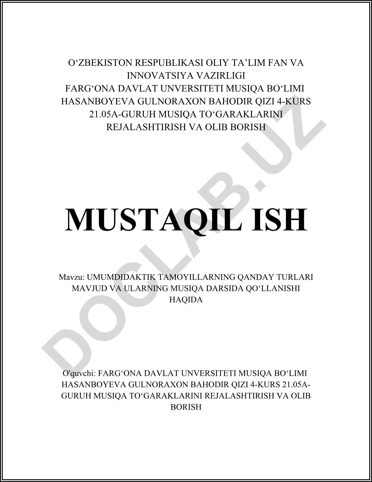Umumdidaktik tamoyillar turlari va ularning musiqa darsida qo'llanilishi