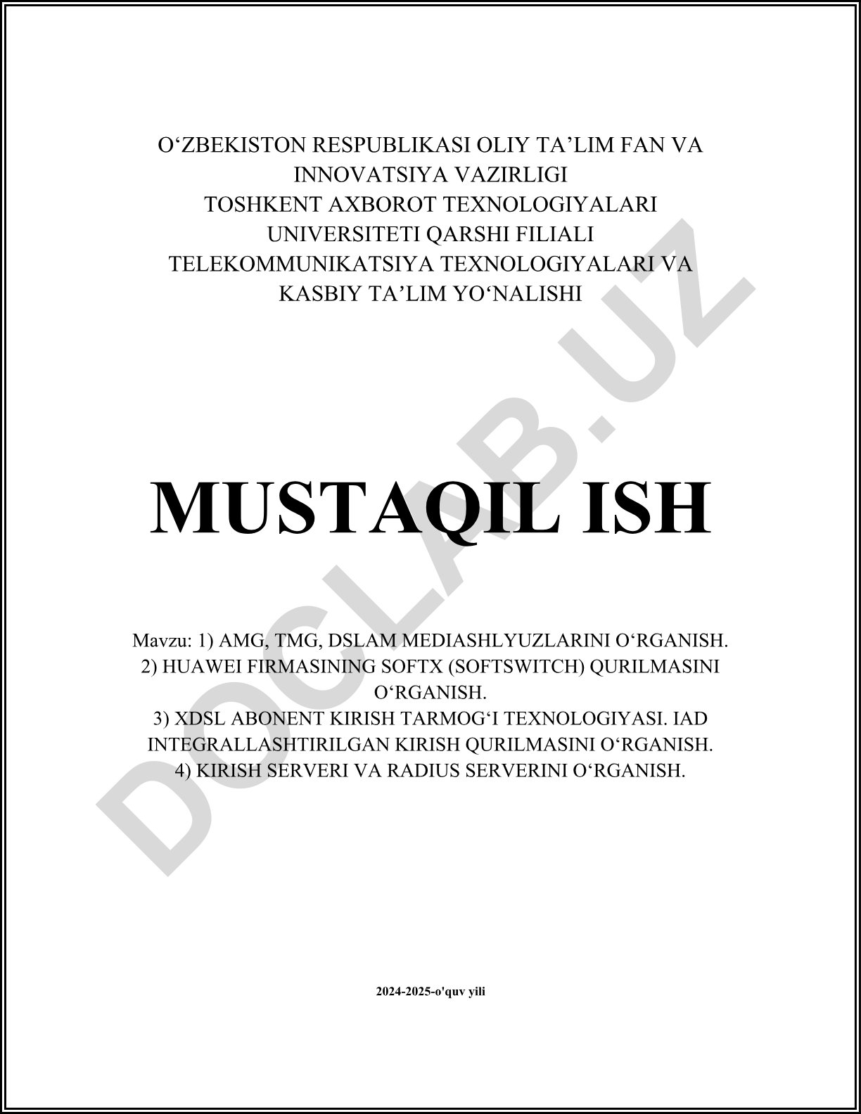 AMG, TMG, DSLAM media shlyuzlari, Huawei SoftX, XDSL texnologiyasi va kirish serverlarini o'rganish