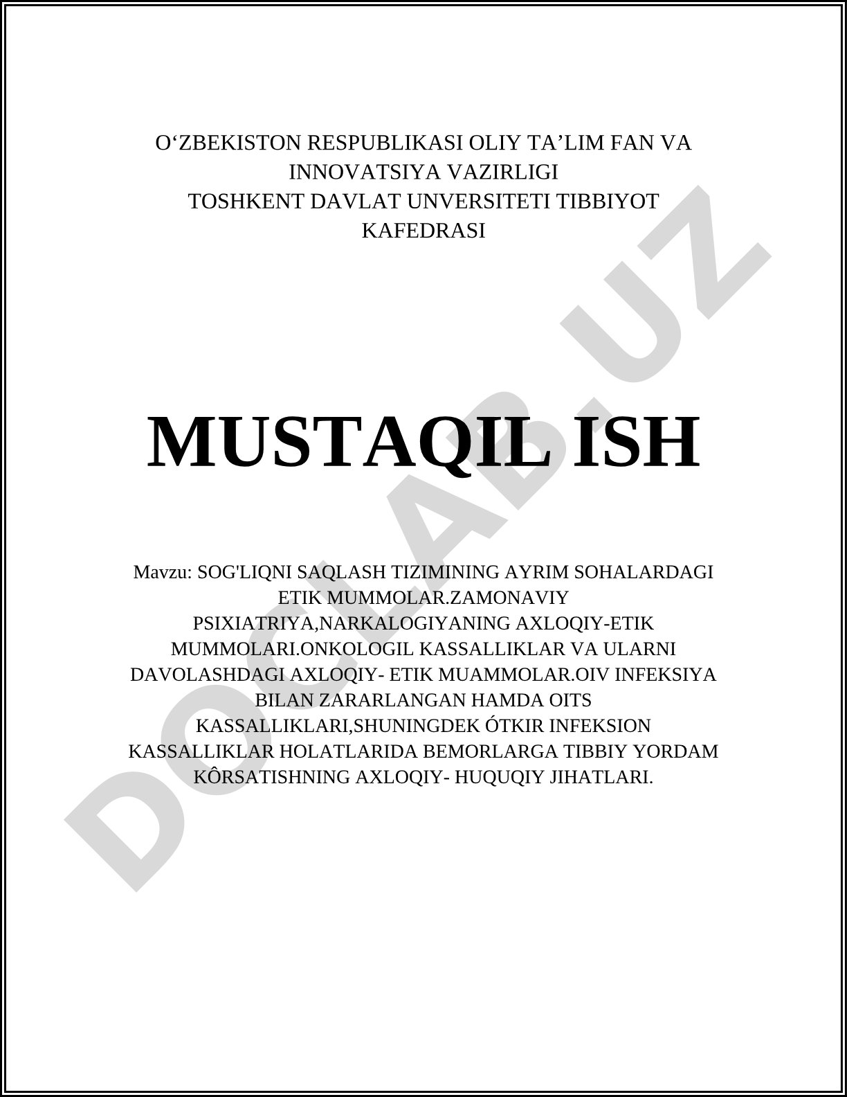 Sog'liqni saqlash tizimining ayrim sohalardagi etik muammolar