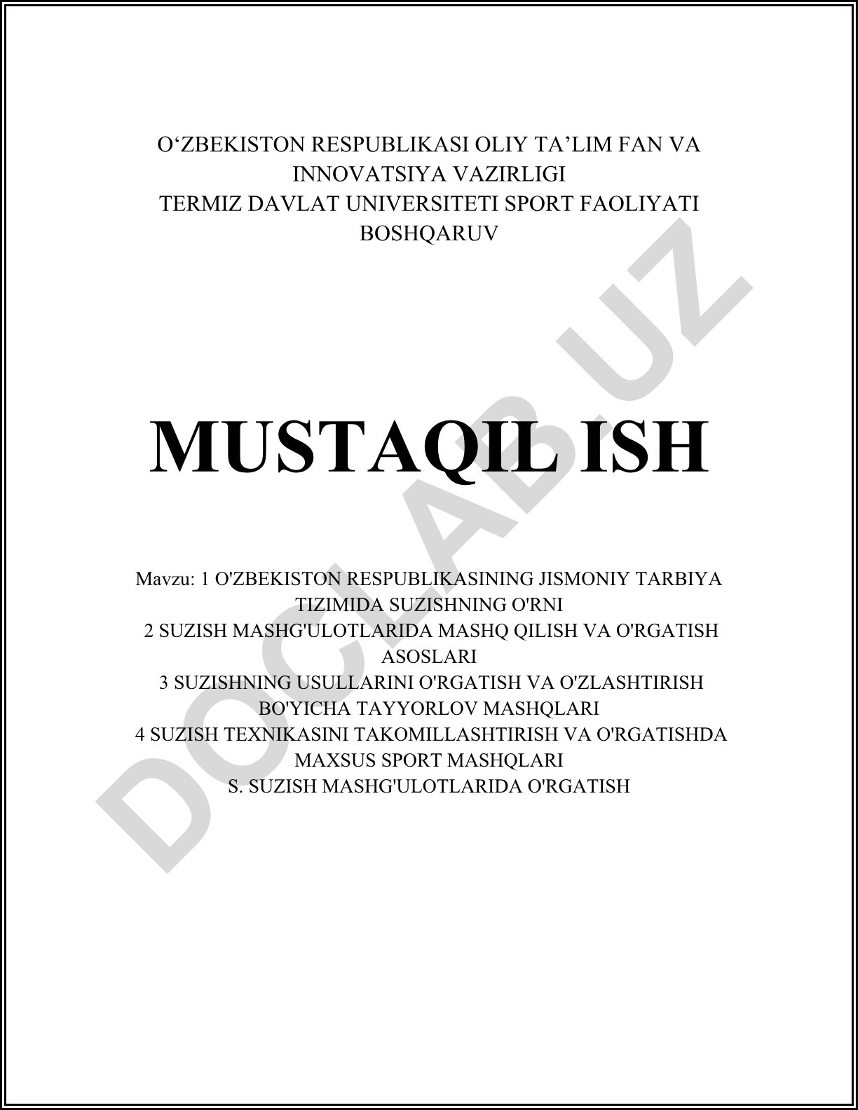 O'zbekiston Respublikasining jismoniy tarbiya tizimida suzishning o'rni