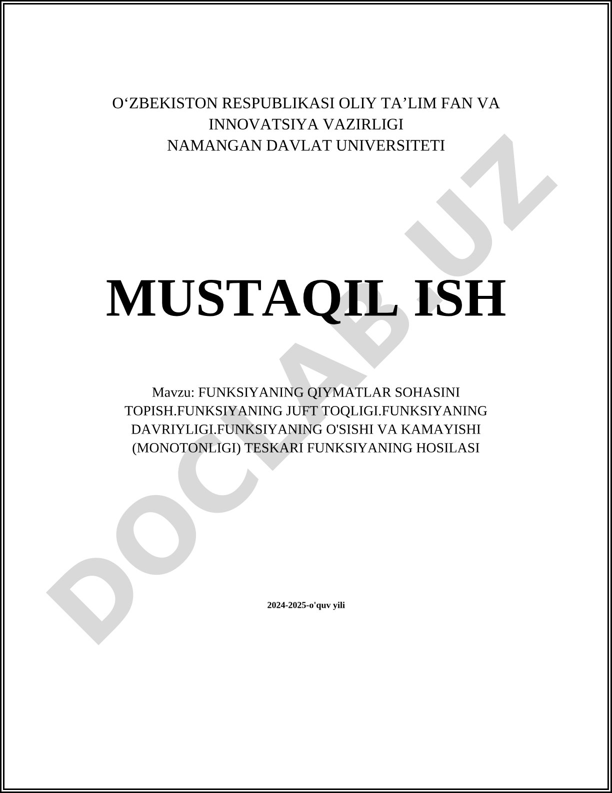 Funksiyaning qiymatlar sohasini topish, juft-toqligi, davriyligi, monotonligi va teskari funksiyaning hosilasi