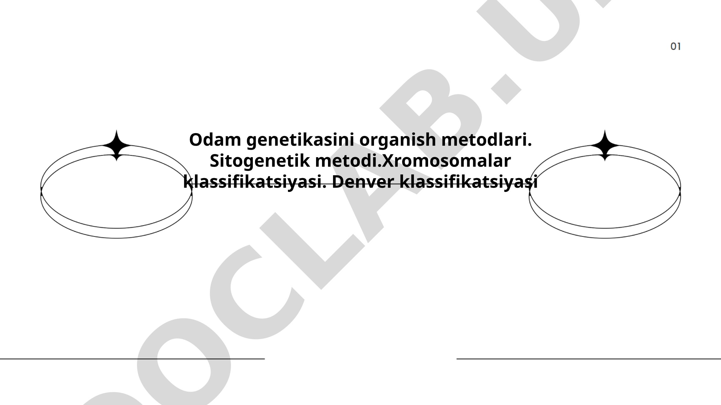 Odam genetikasini o'rganish metodlari. Sitogenetik metodi. Xromosomalar klassifikatsiyasi. Denver klassifikatsiyasi