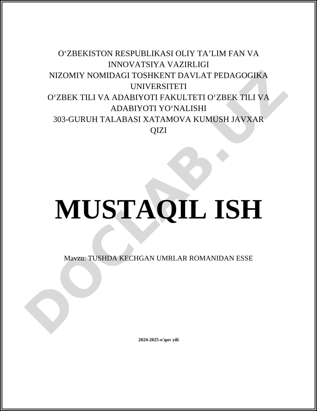 Tushda kechgan umrlar romanidan esse
