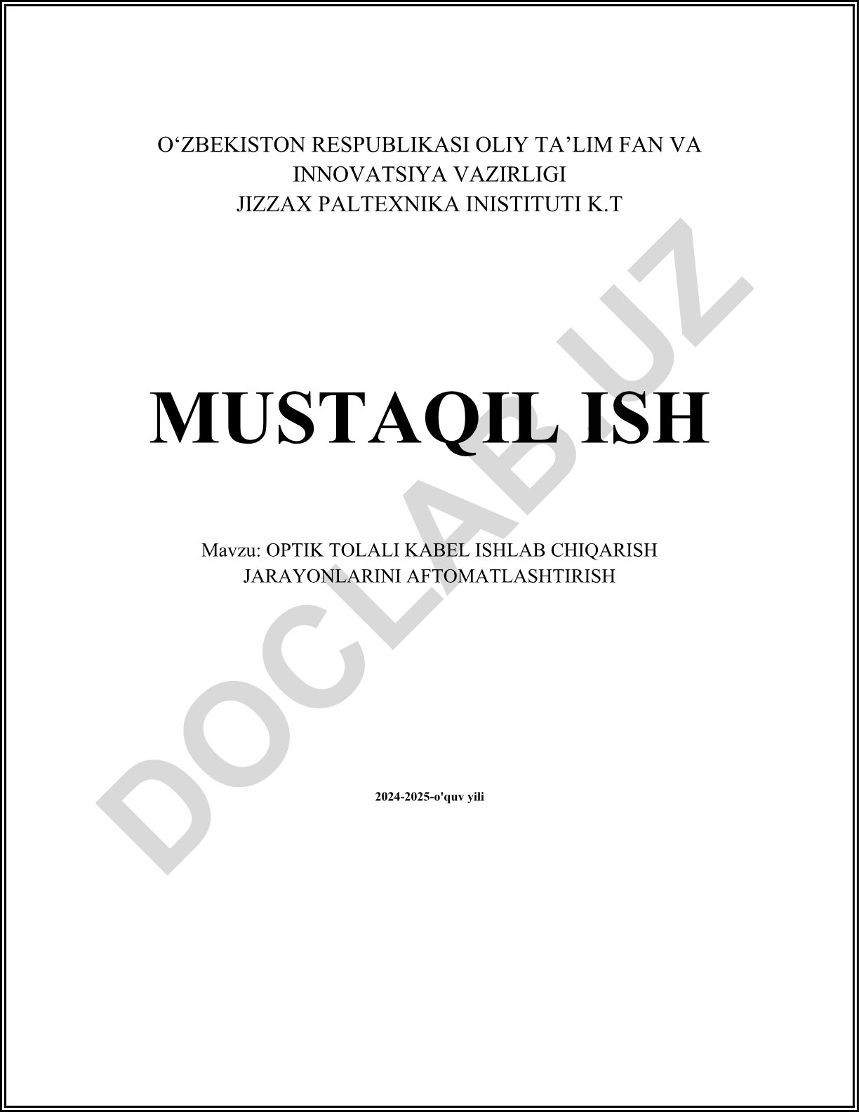 Optik tolali kabel ishlab chiqarish jarayonlarini avtomatlashtirish