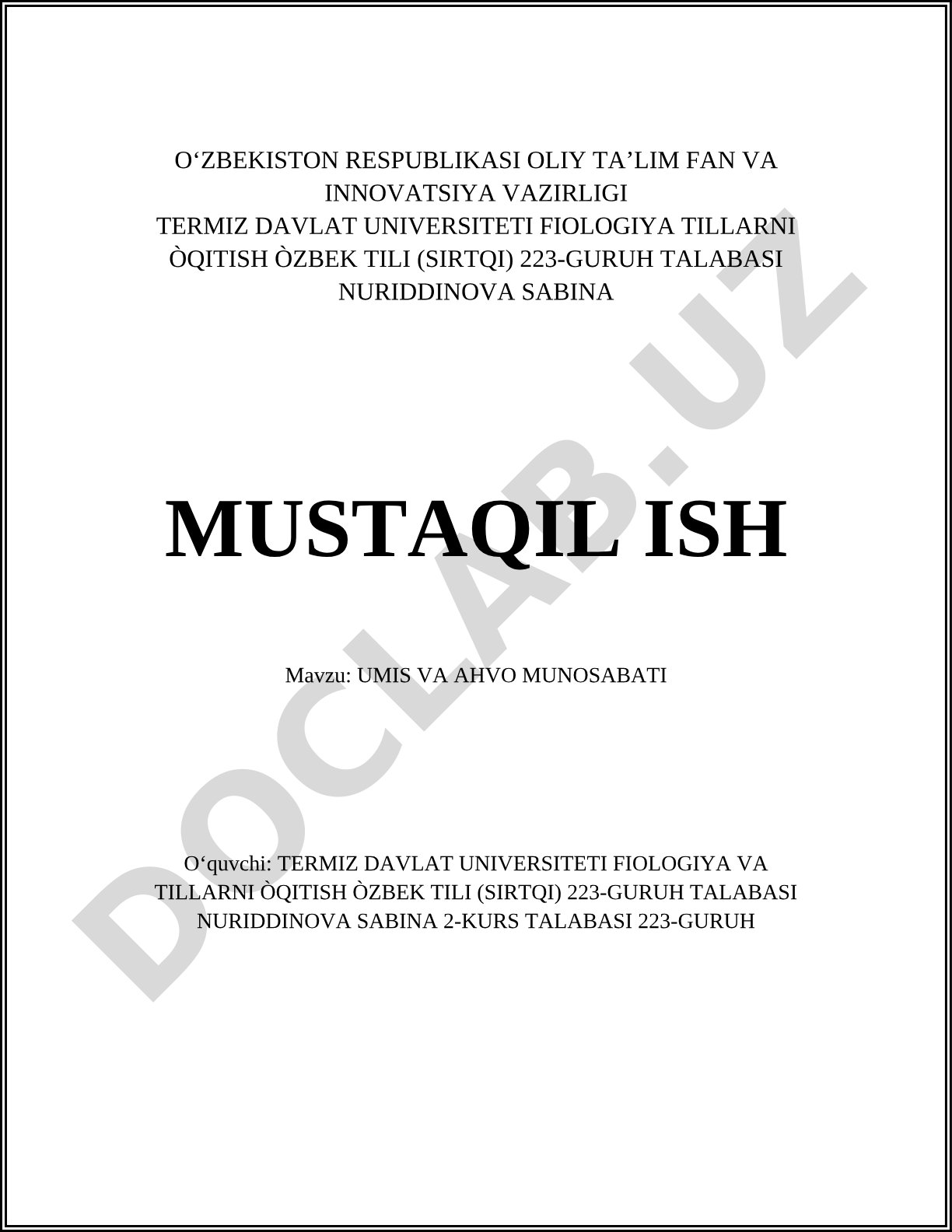 Umis va ahvo munosabati