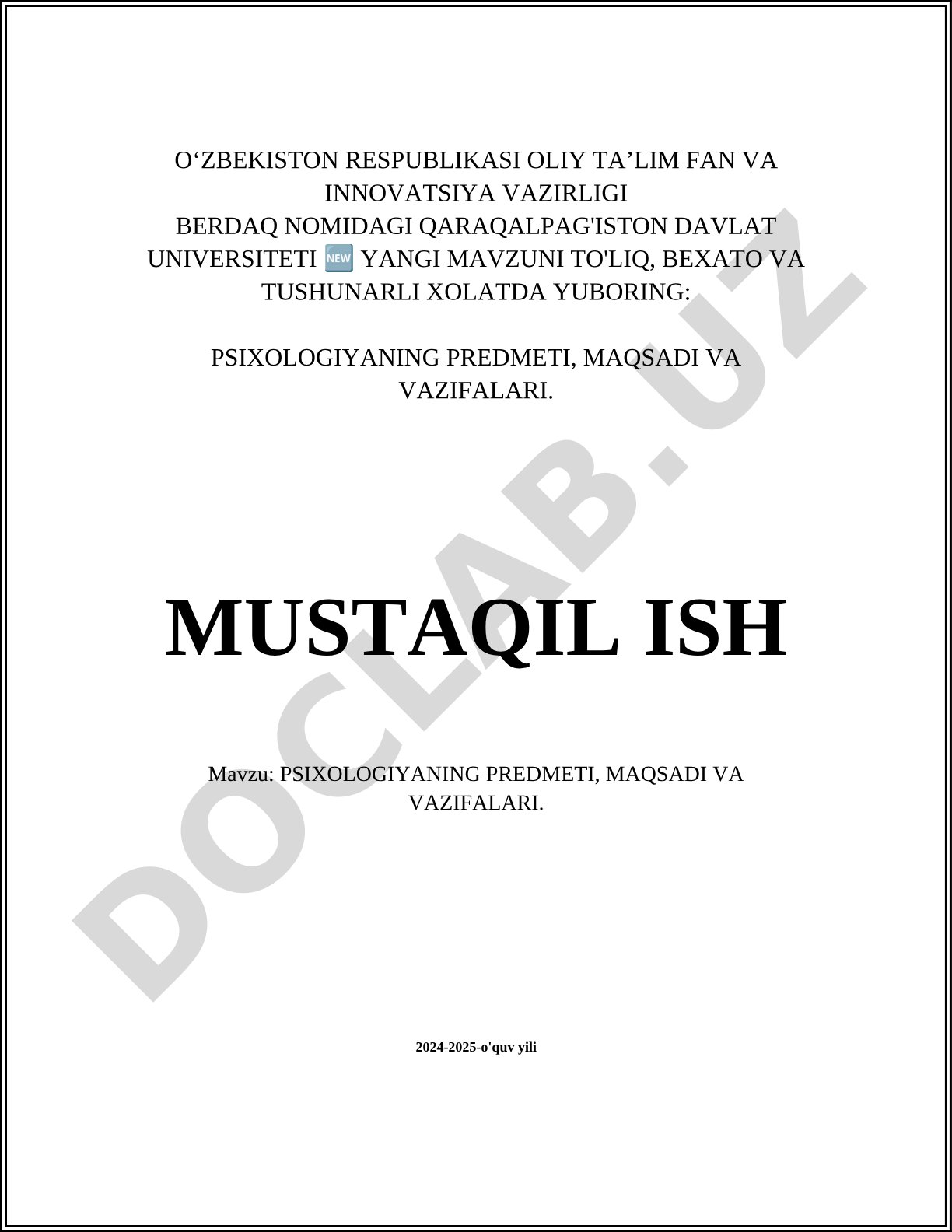 Psixologiyaning predmeti, maqsadi va vazifalari