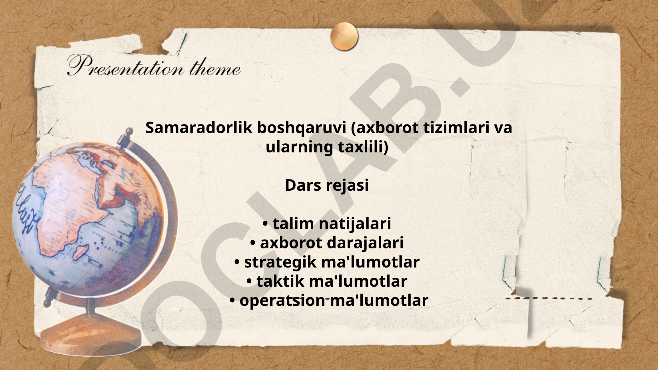 Samaradorlik boshqaruvi tizimlari va axborot darajalari