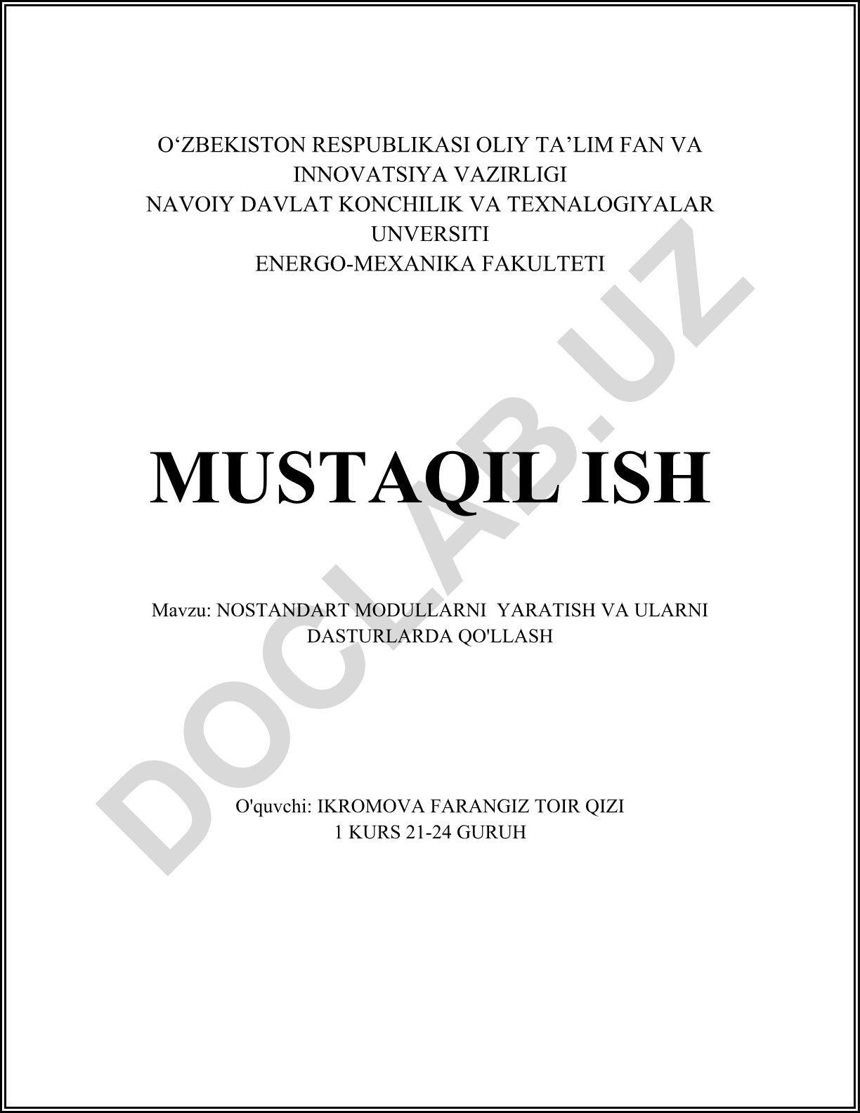 Nostandart modullarni yaratish va ularni dasturlarda qo'llash