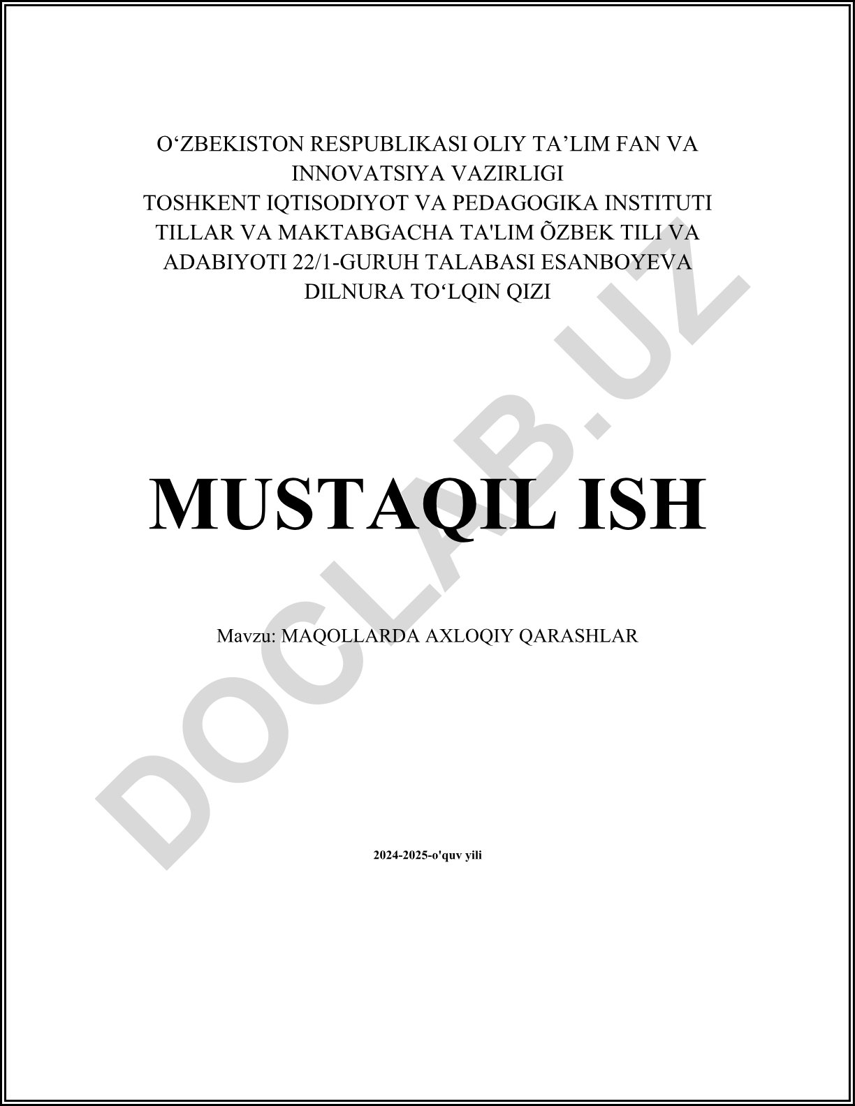 Maqollarda axloqiy qarashlar
