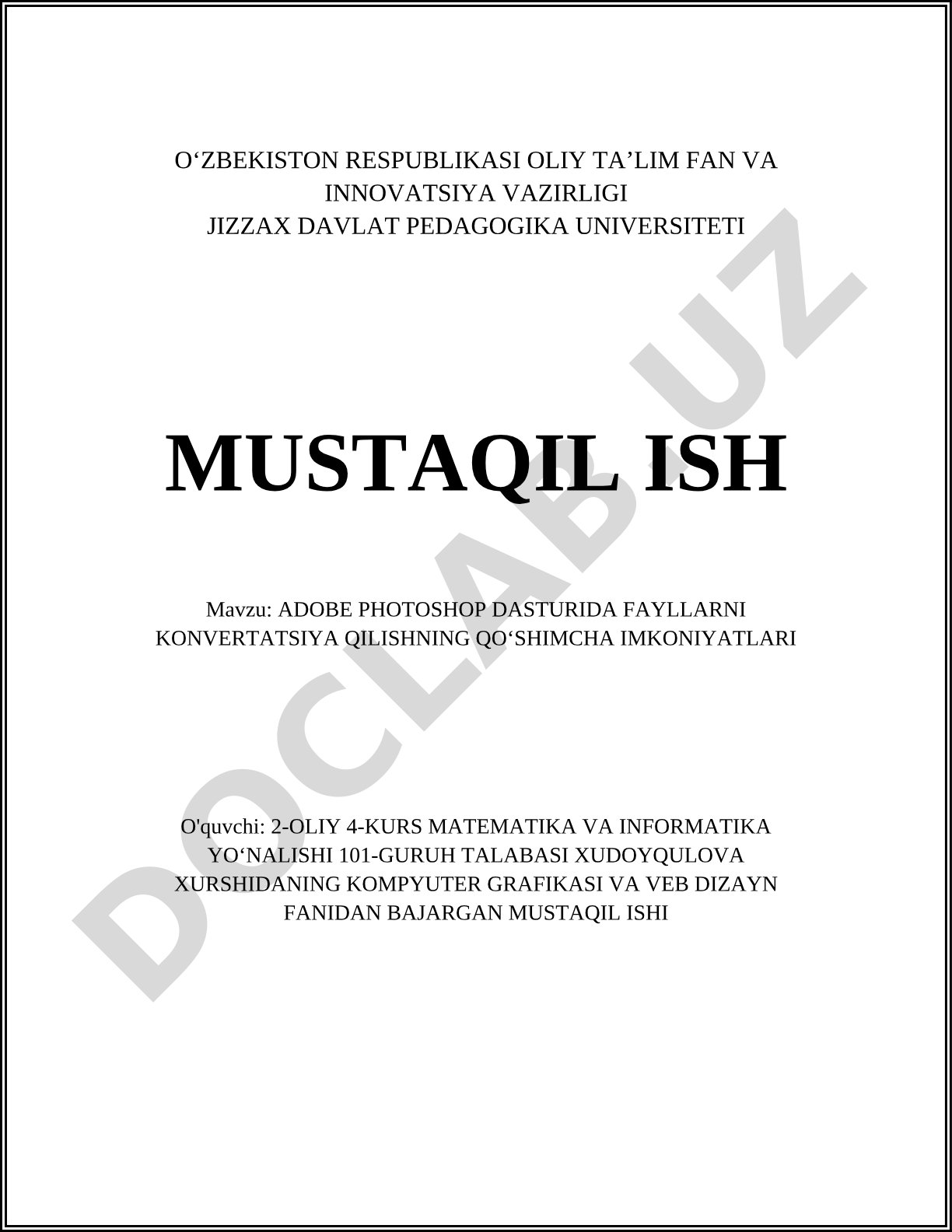 Adobe Photoshop dasturida fayllarni konvertatsiya qilishning qoʻshimcha imkoniyatlari