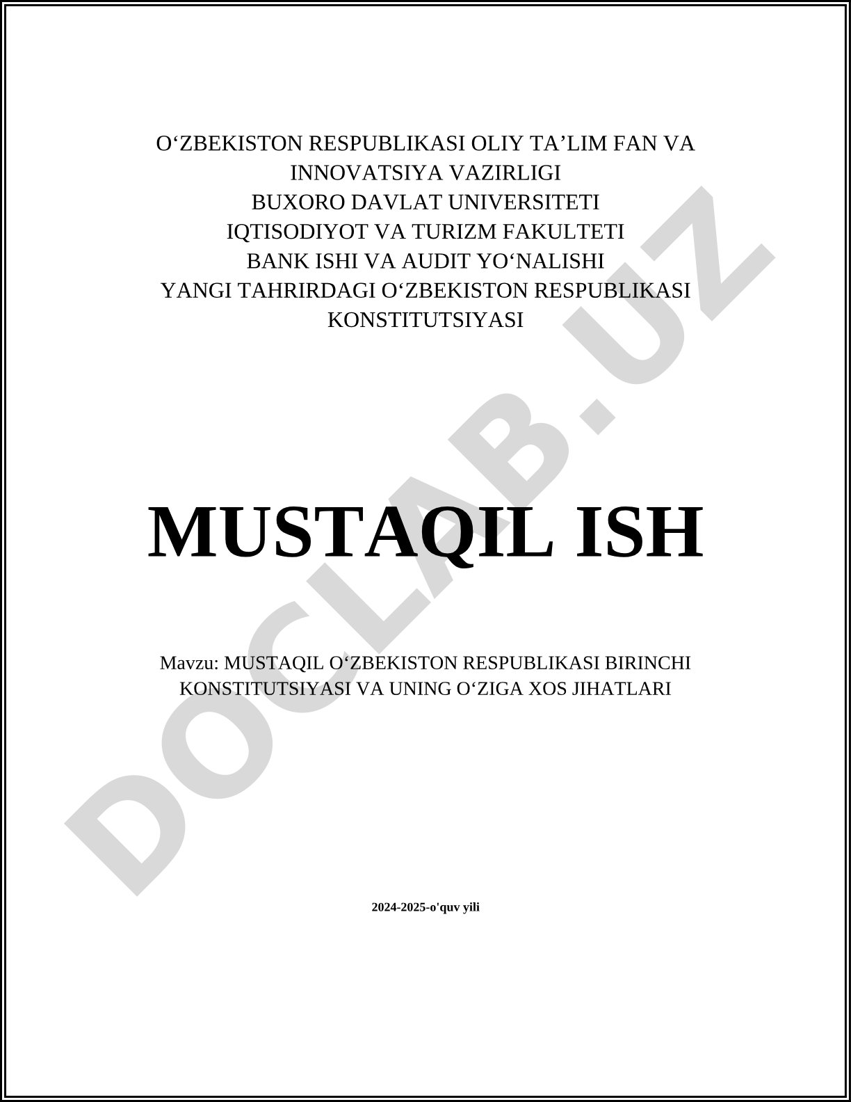 Mustaqil O'zbekiston Respublikasi birinchi Konstitutsiyasi va uning o'ziga xos jihatlari