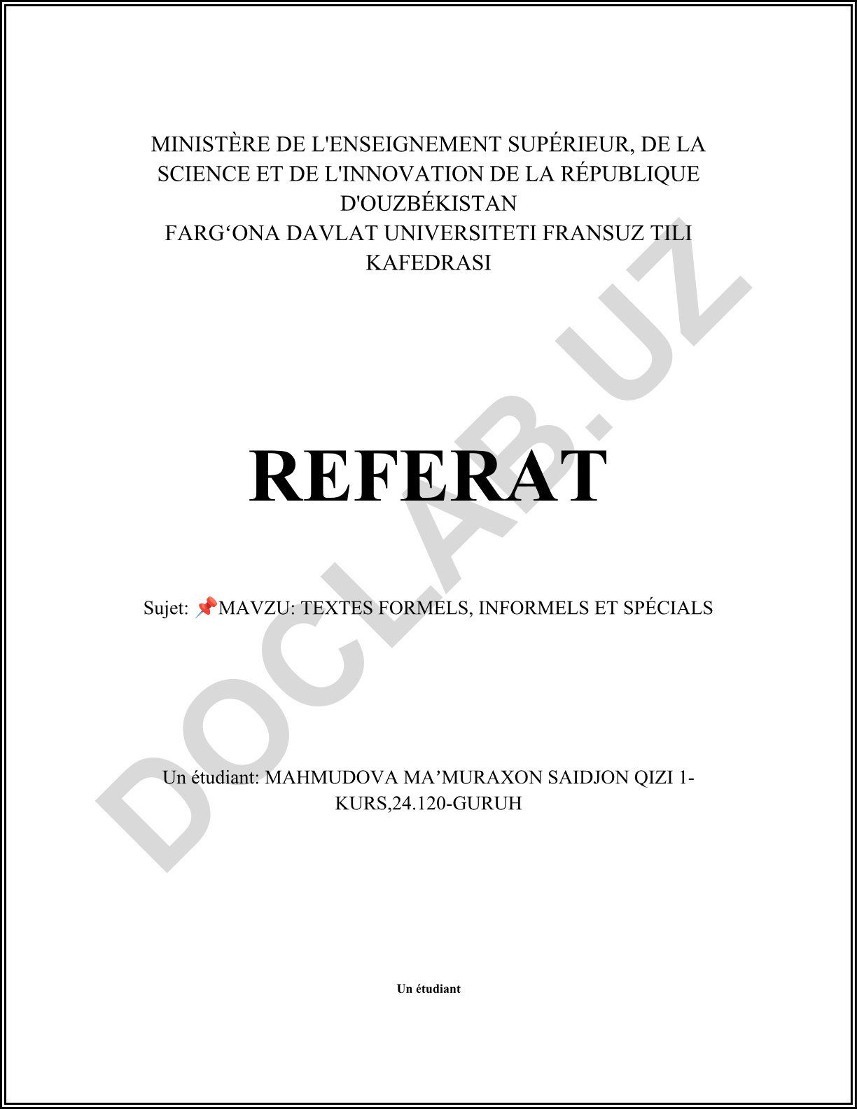 TEXTES FORMELS, INFORMELS ET SPÉCIALS
