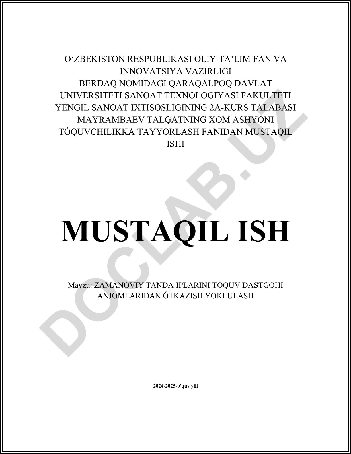 Zamonaviy tandalar uchun ip sifatlari va to'quv dastgohlarida uzatish usullari