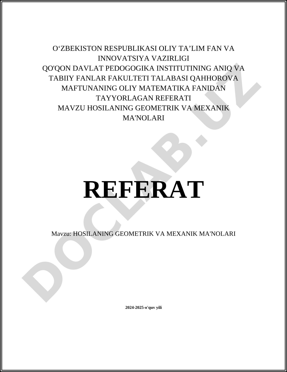 Hosilaning geometrik va mexanik ma'nolari