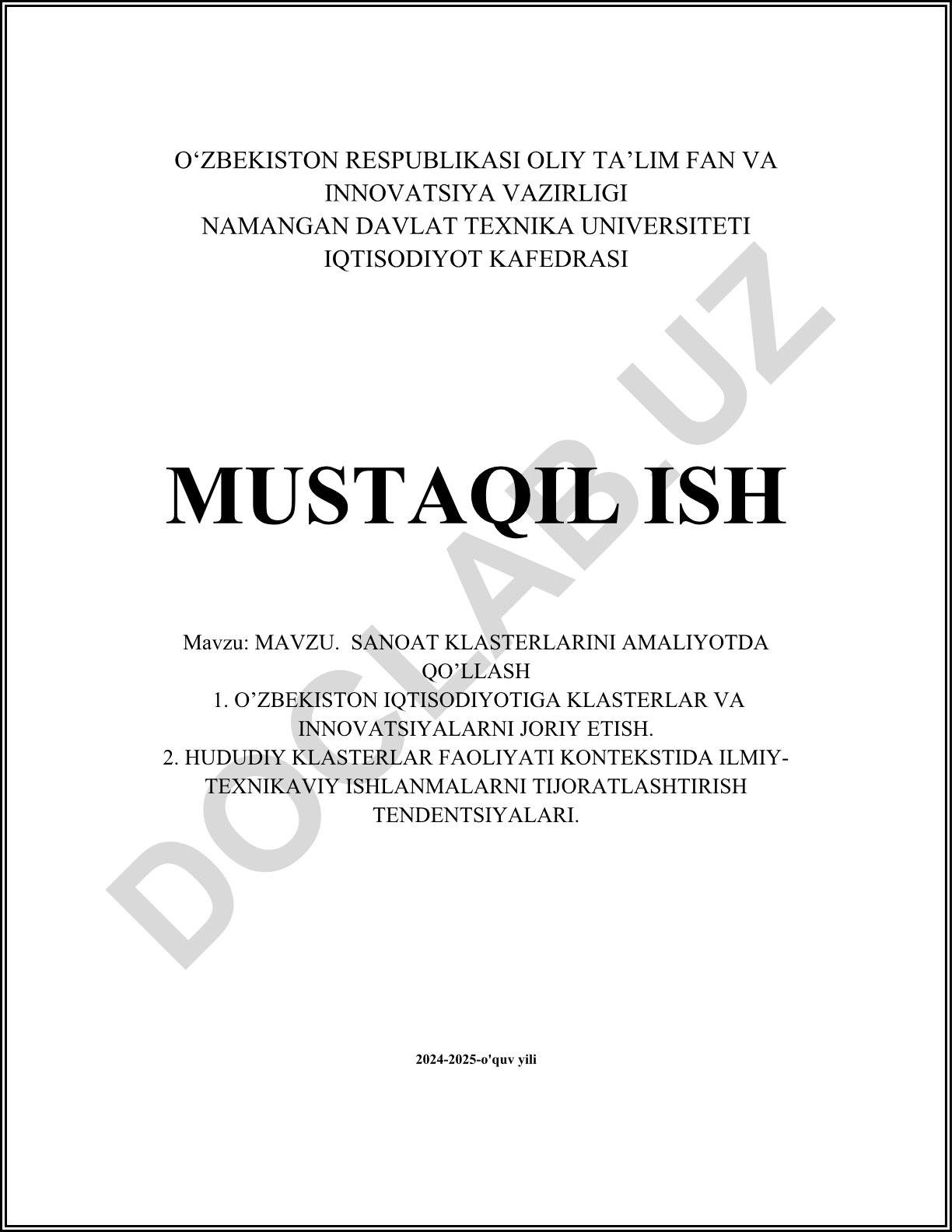Sanoat klasterlarini amaliyotda qo‘llash