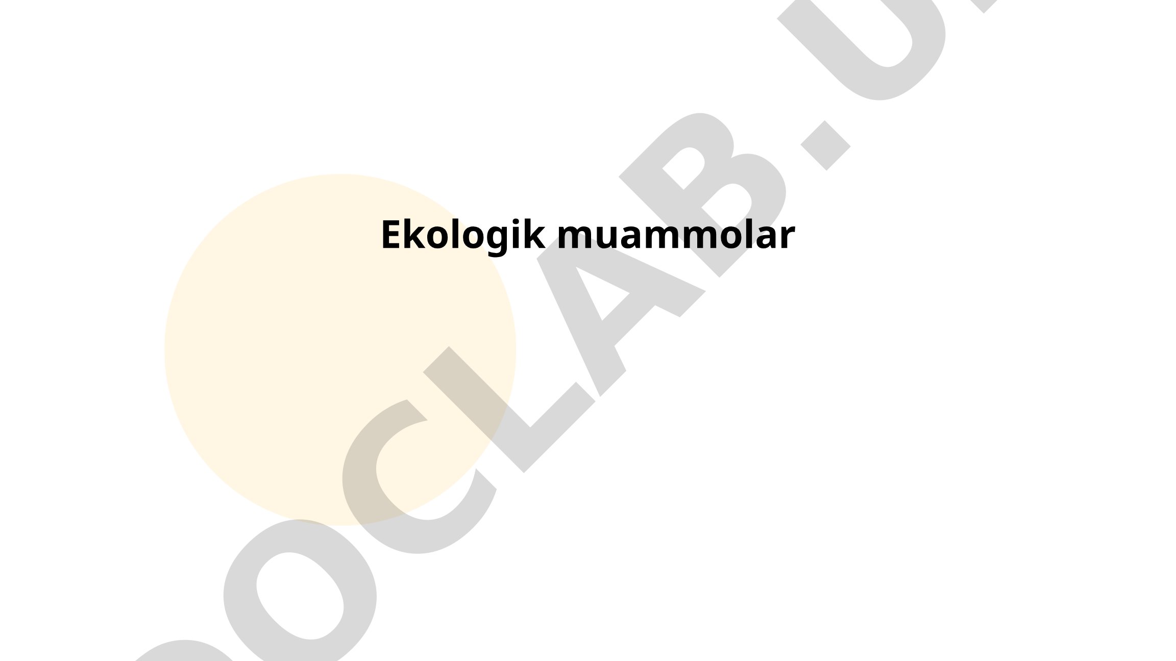 Ekologik muammolar: iqlim o'zgarishi, havo ifloslanishi, ozon qatlamining yemirilishi