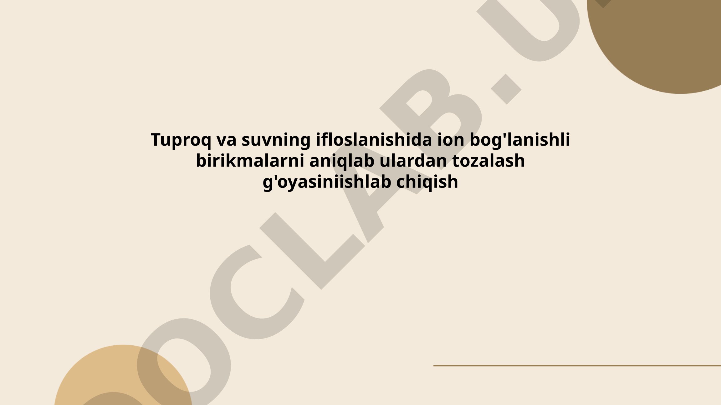 Tuproq va suv ifloslanishida ion bog'lanishli birikmalarni aniqlash va tozalash