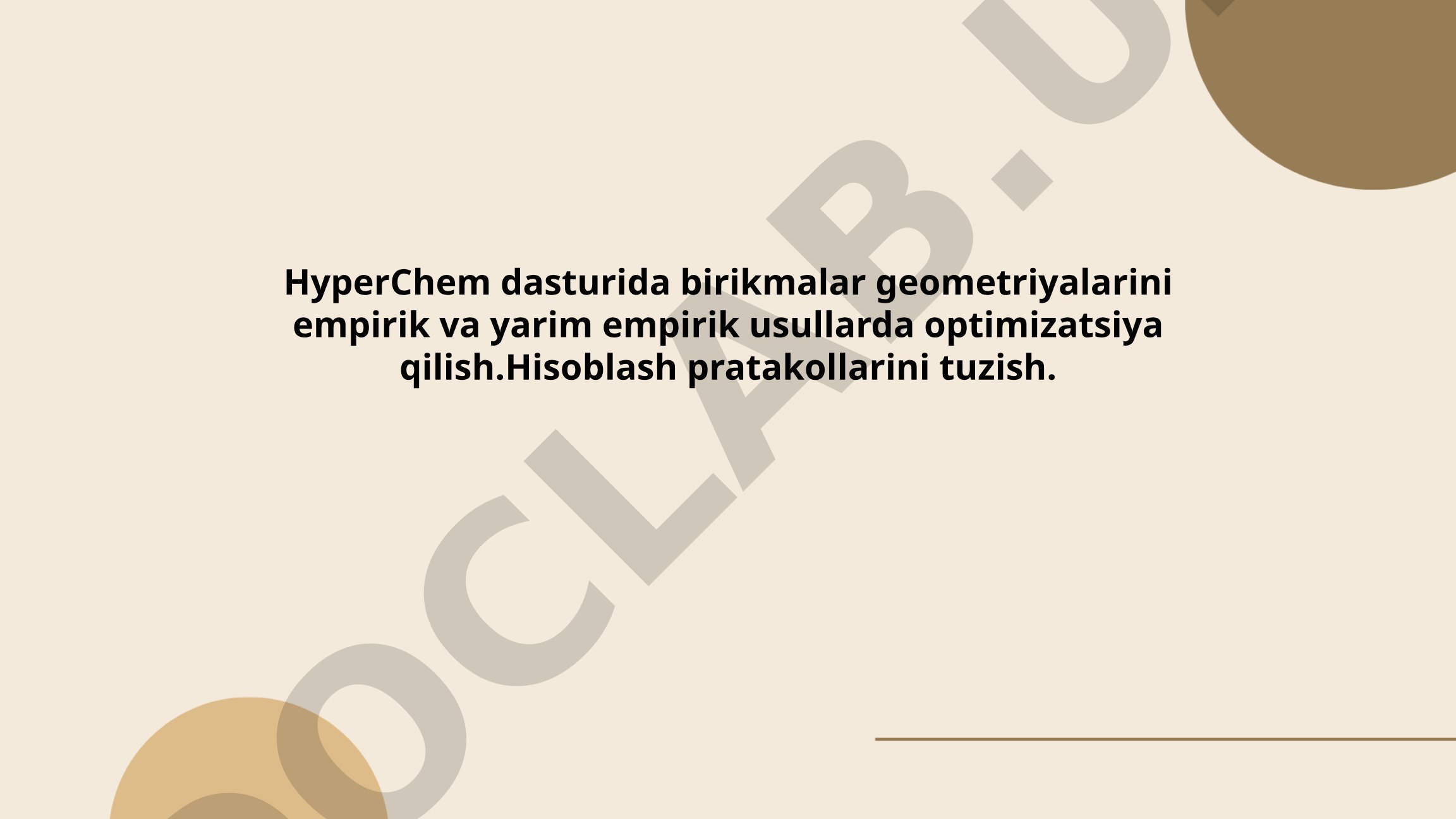 HyperChem dasturida birikmalar geometriyalarini optimizatsiya qilish