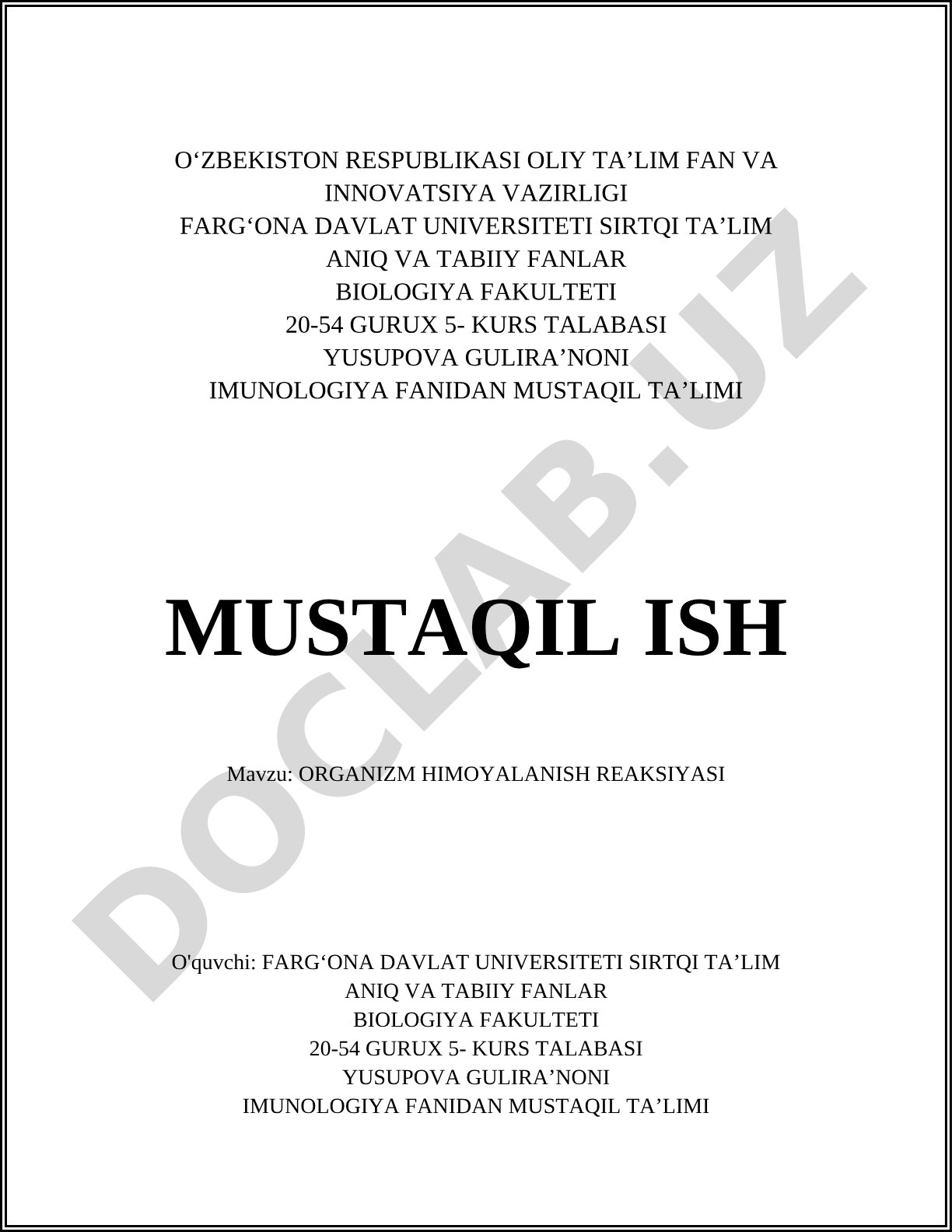 Organizm himoyalanish reaksiyasi