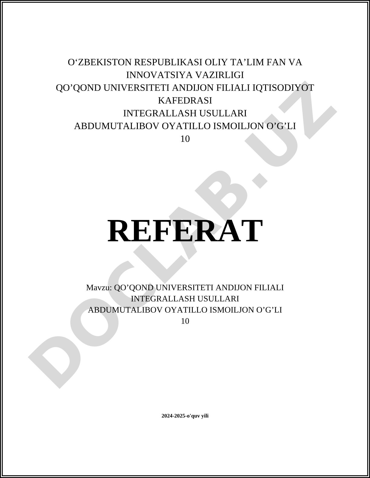 Integrallash usullari